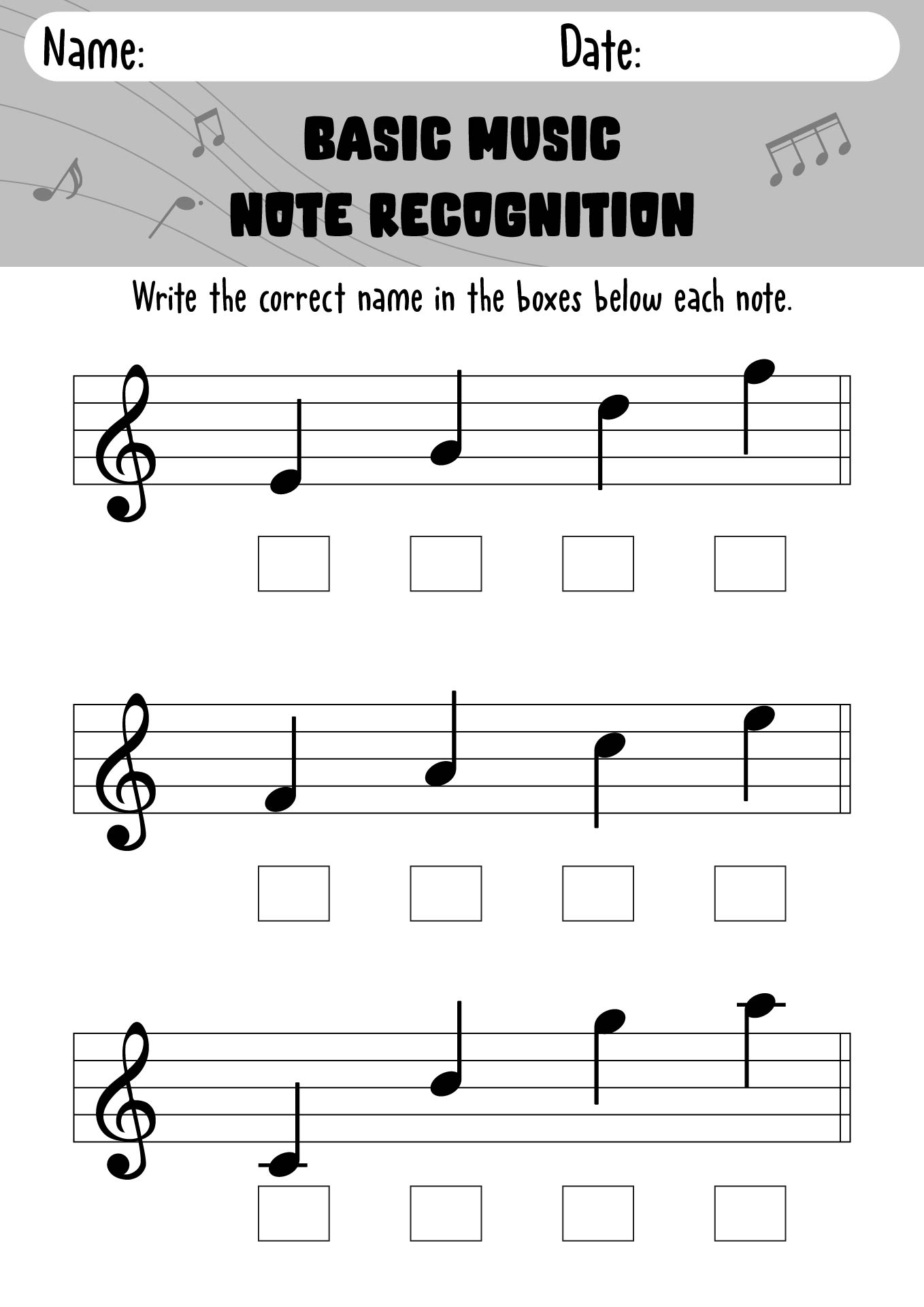 Music Note Identification Exercises