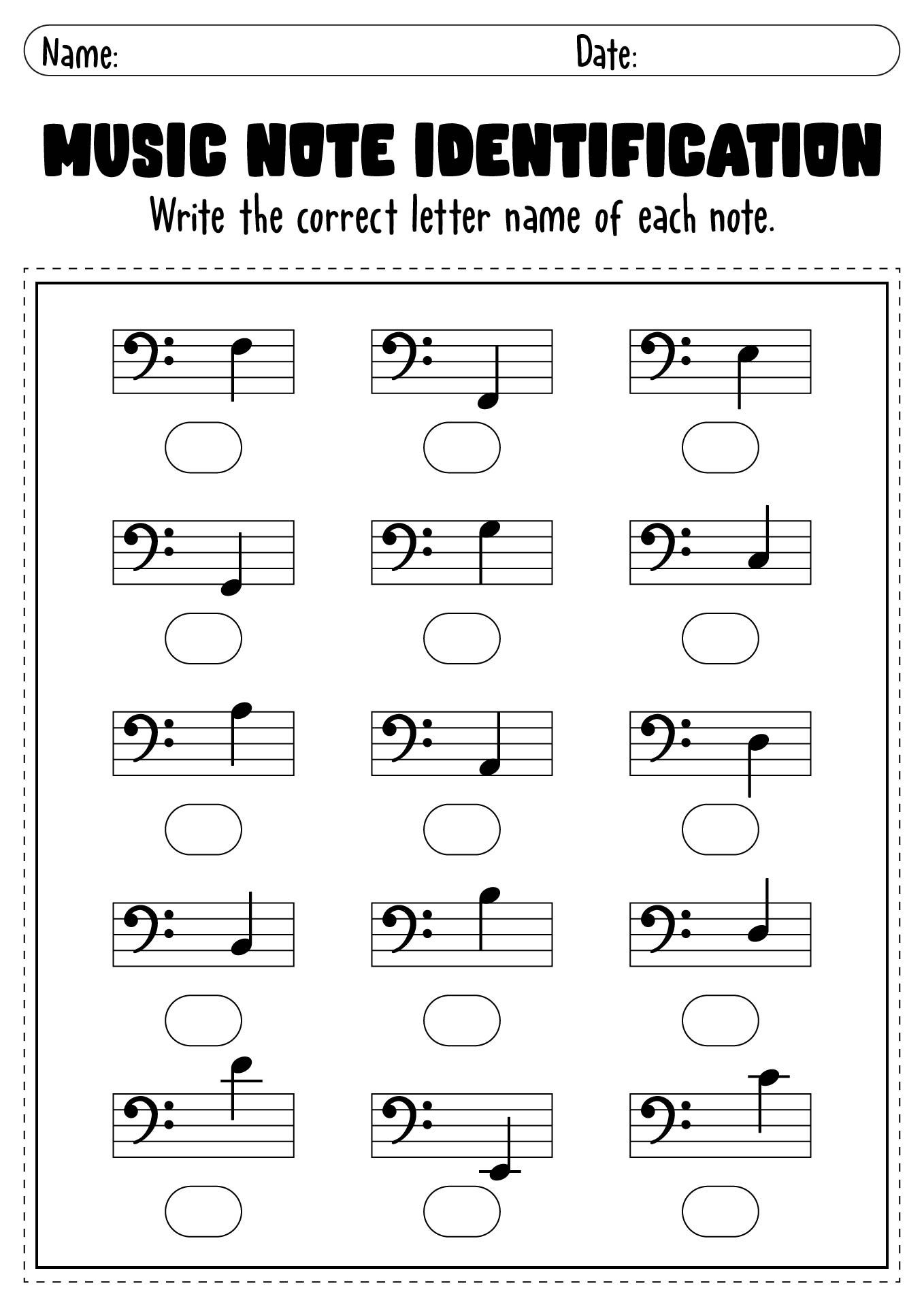 Music Note Naming Skills Worksheets