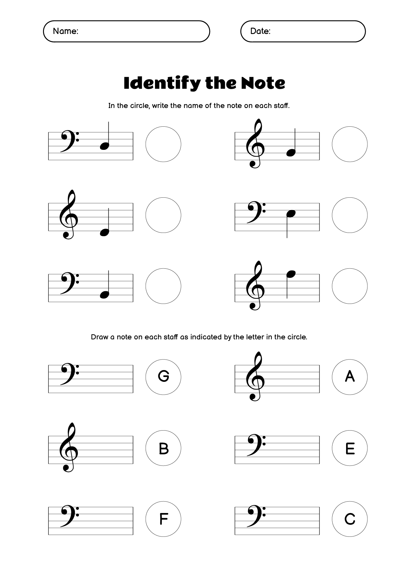 Music Note Reading Worksheets for Kids