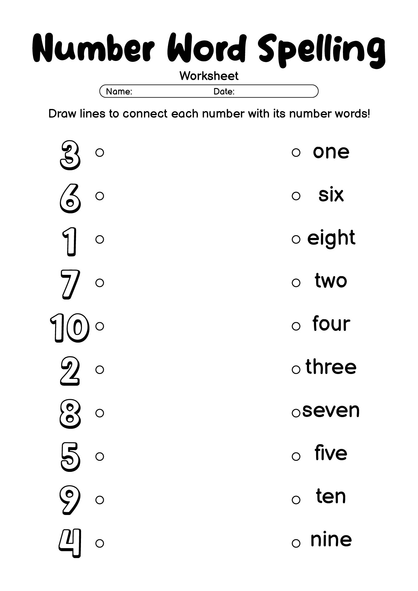 Number Word Spelling Worksheets for Kids