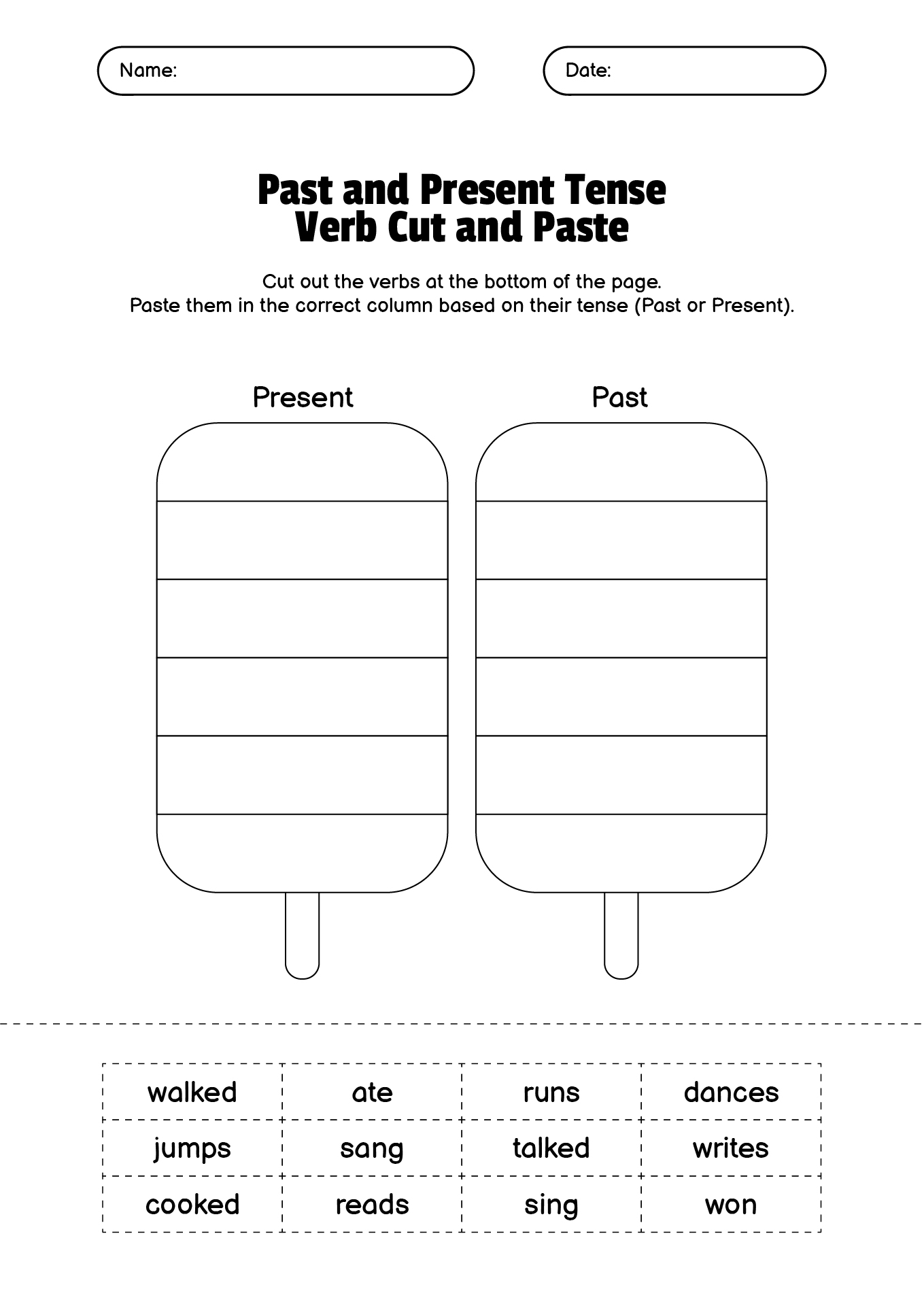 Past and Present Tense Verb Cut and Paste Practice