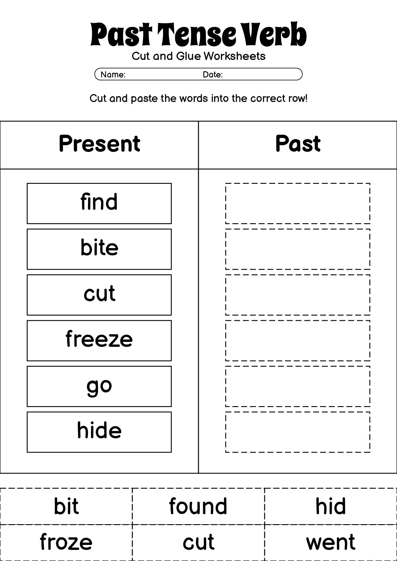 Past Tense Verb Cut and Glue Worksheets