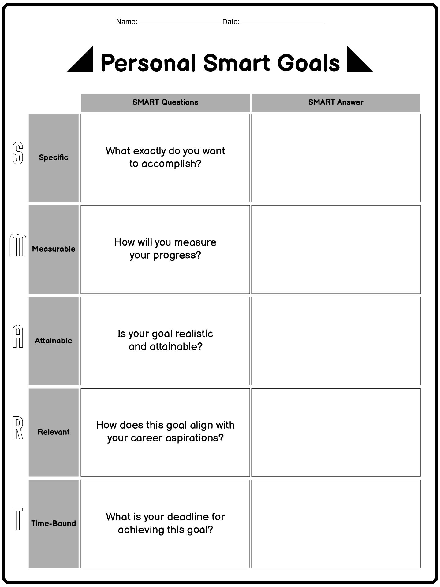 Personal Smart Goals Worksheet for Career Planning