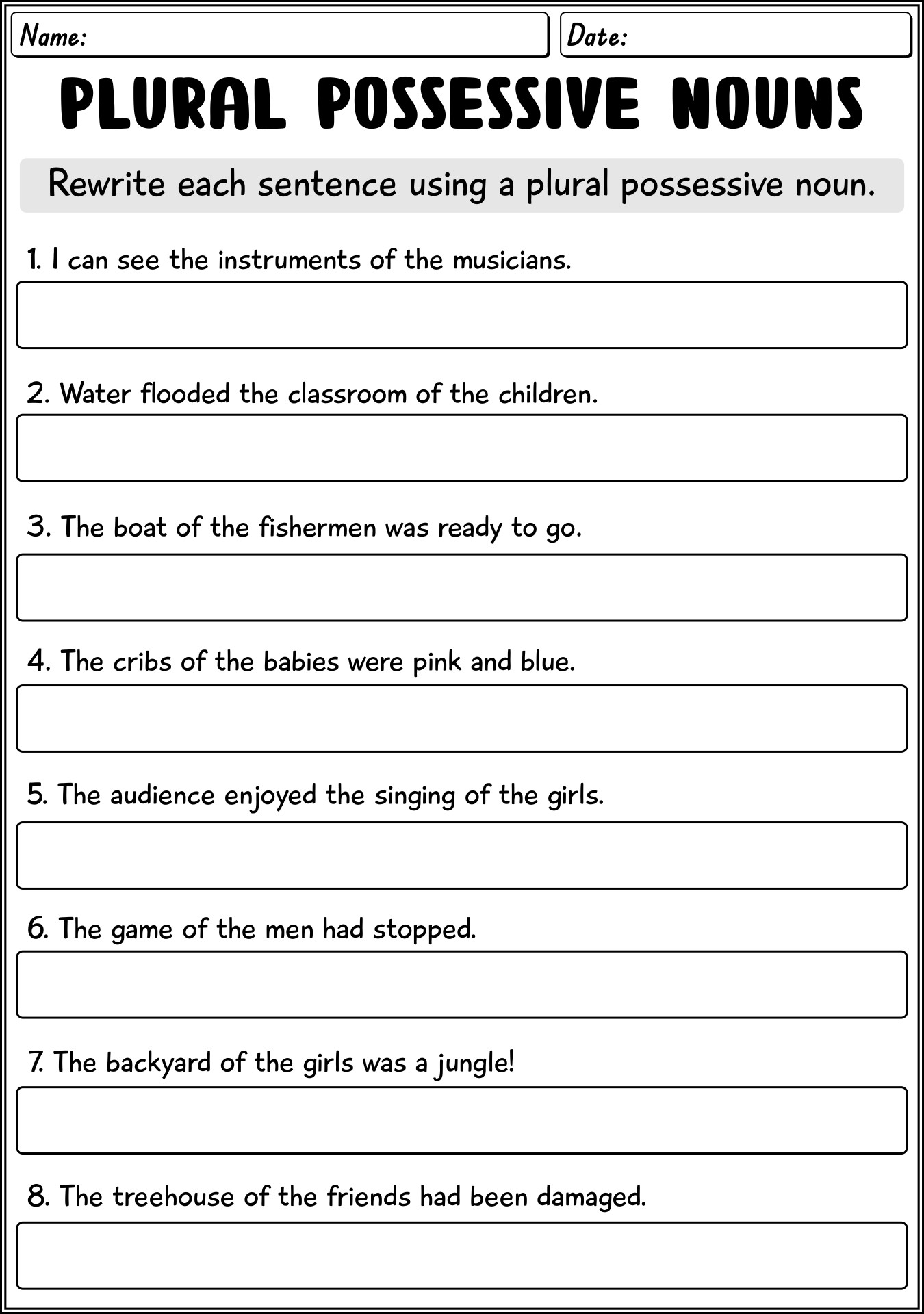 Plural Possessive Nouns Activity Worksheets