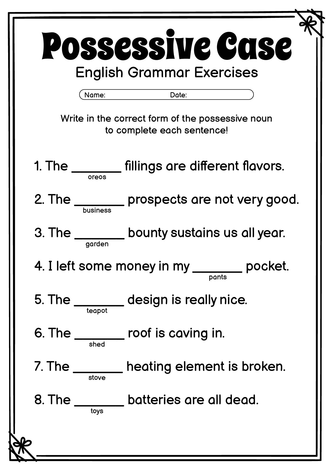 Possessive Case English Grammar Exercises