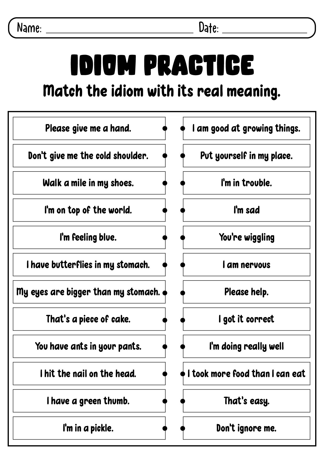 Printable Idiom Practice Worksheets for Grade 5