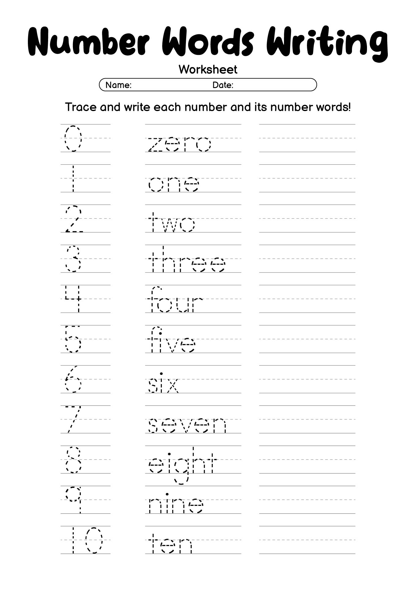 Printable Number Words Writing Worksheets