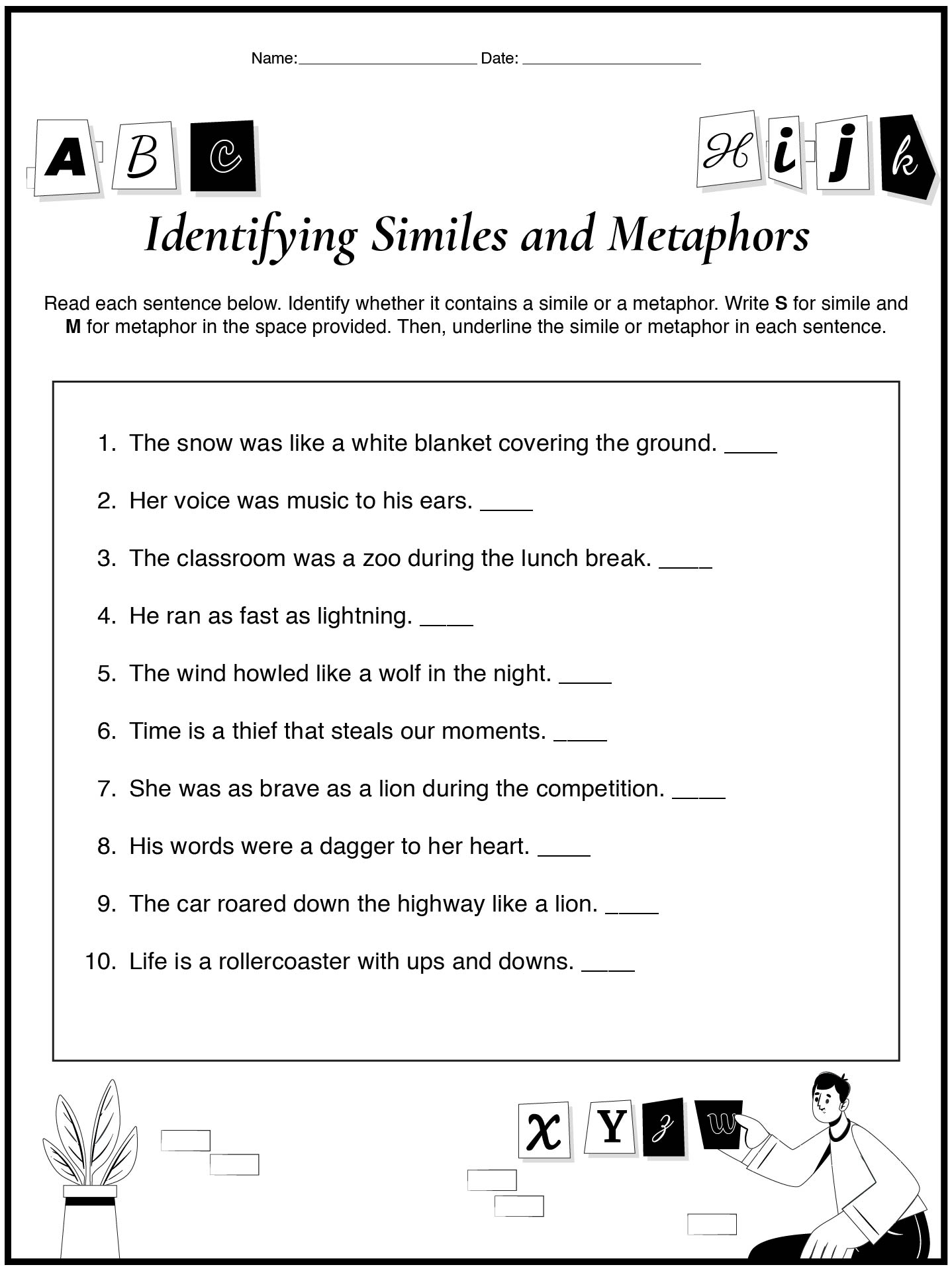 Printable Simile and Metaphor Exercises