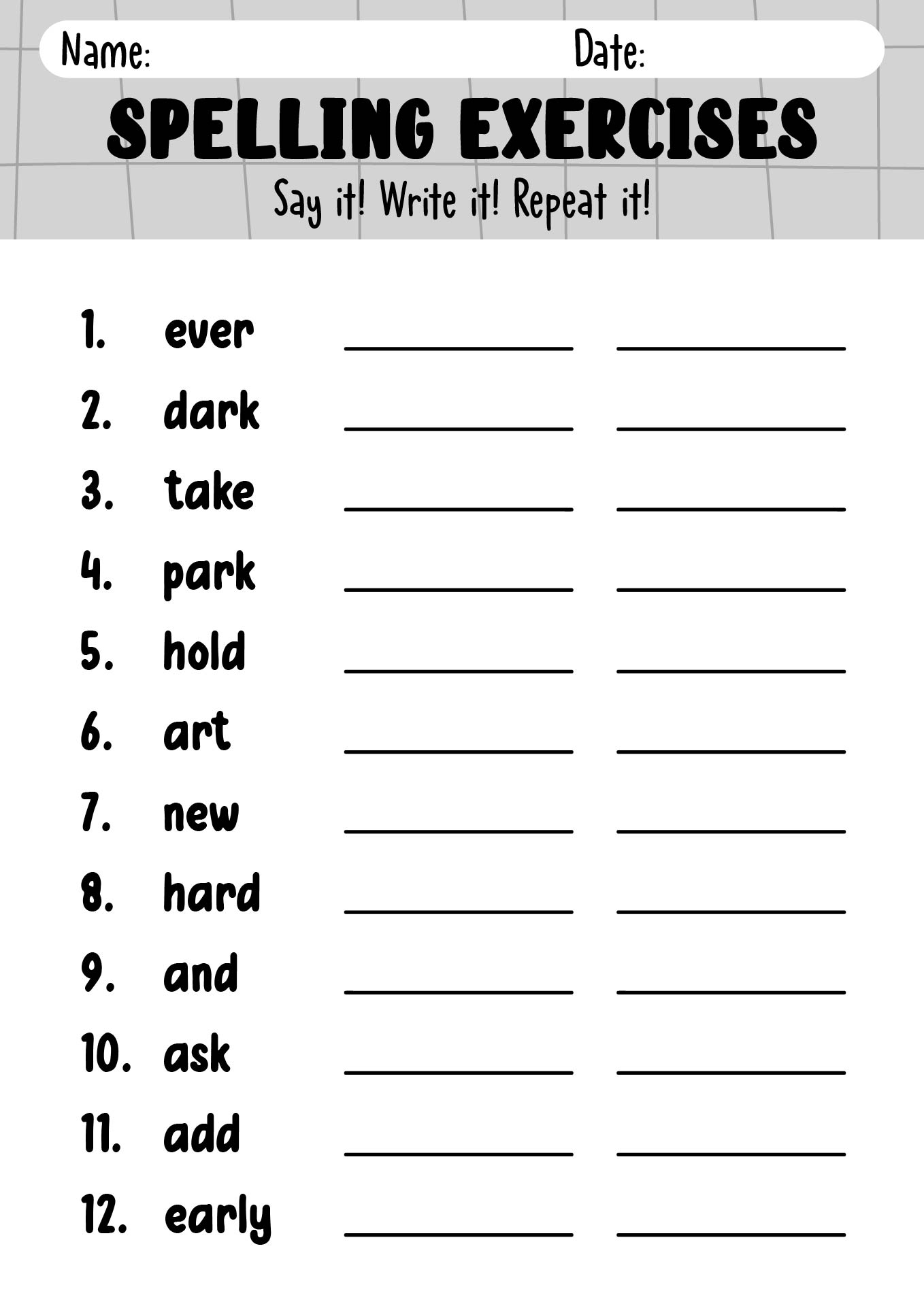 Printable Spelling Exercises For Homeschool