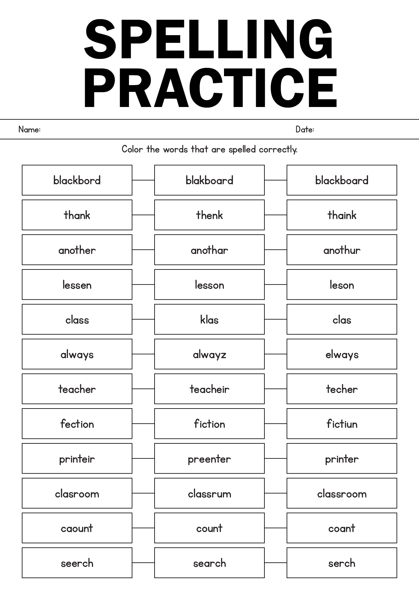 Printable Spelling Practice Activities For Second Grade