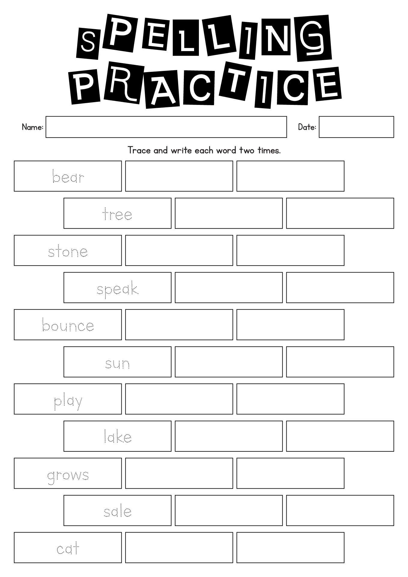 Printable Spelling Practice Sheets For Kids