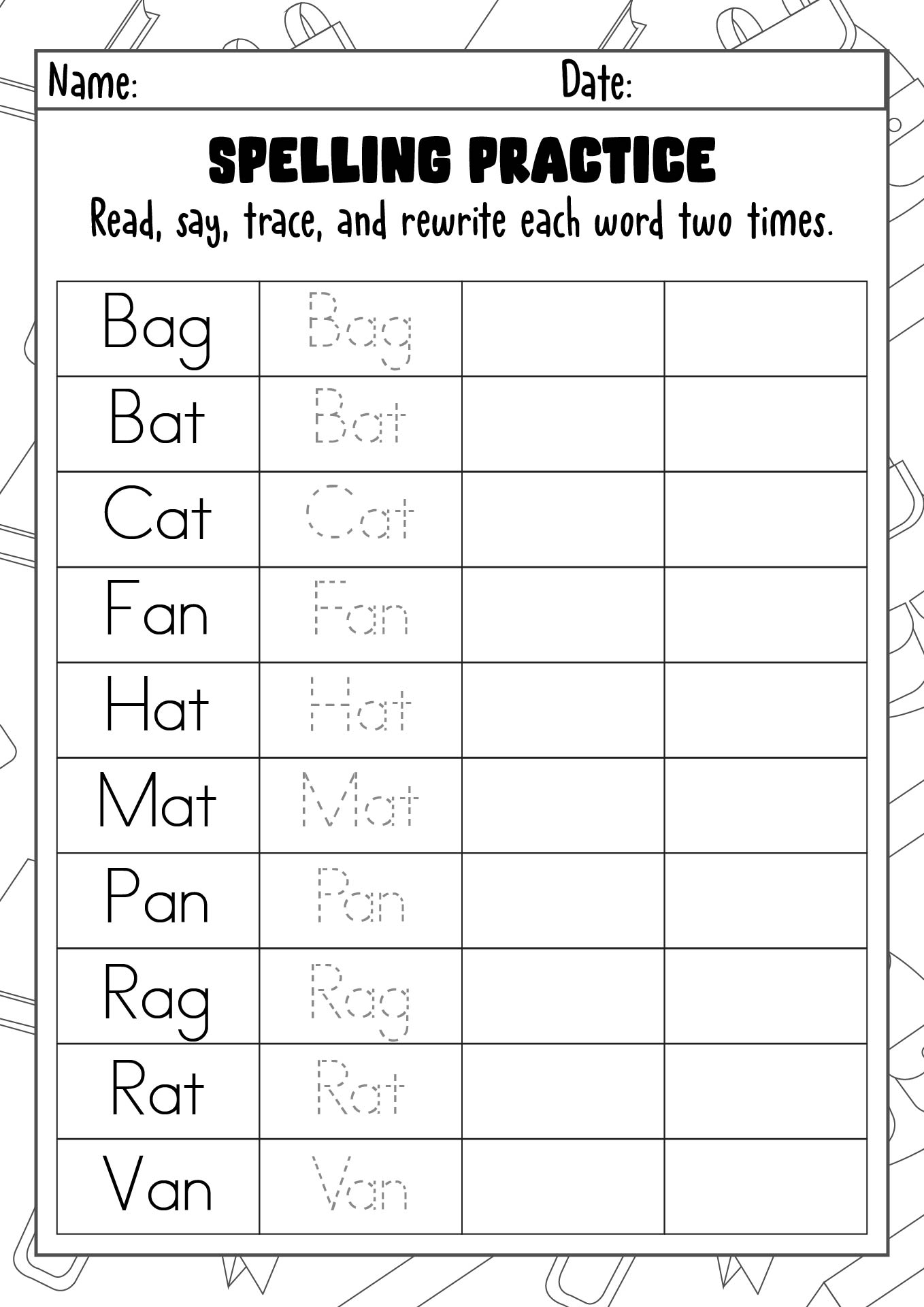 Printable Spelling Practice Worksheets For Elementary Students