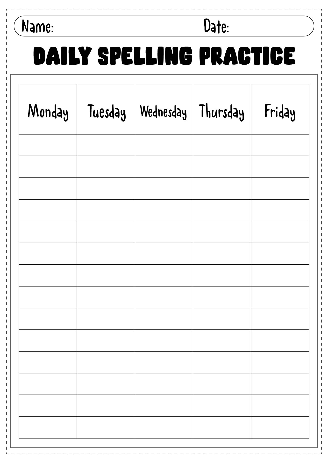 Printable Weekly Spelling Practice Worksheets