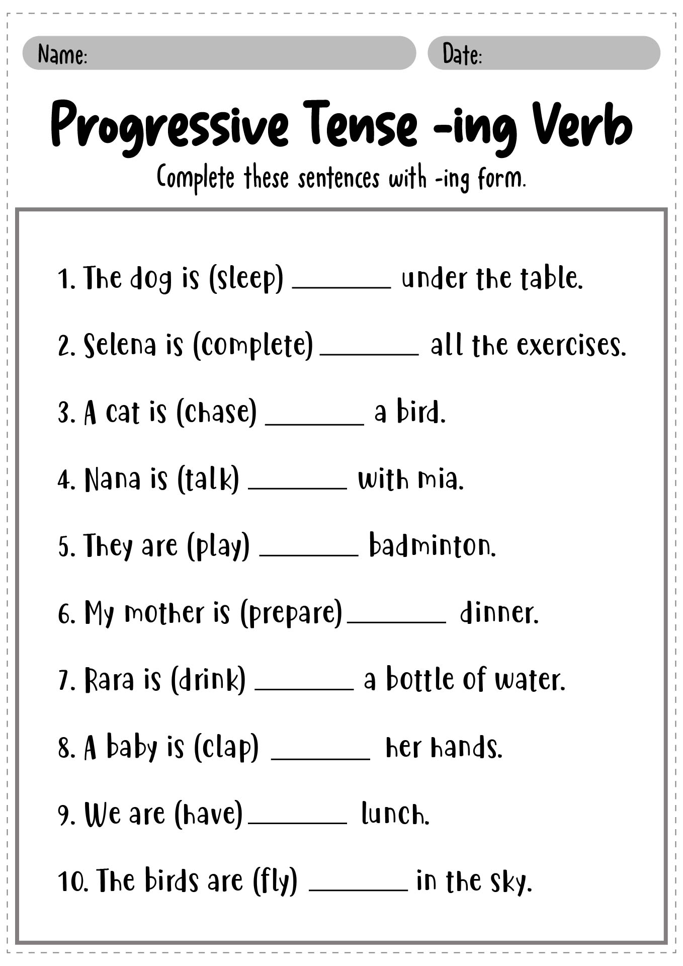 Progressive Tense ING Verb Workbooks