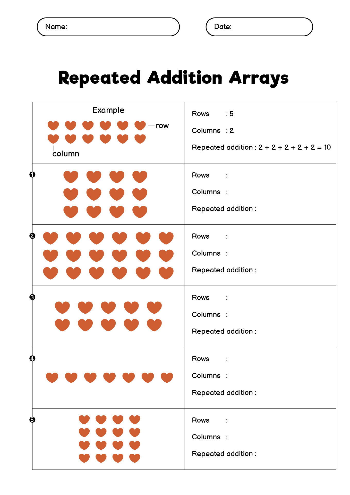 Repeated Addition Arrays Exercises for 2nd Grade