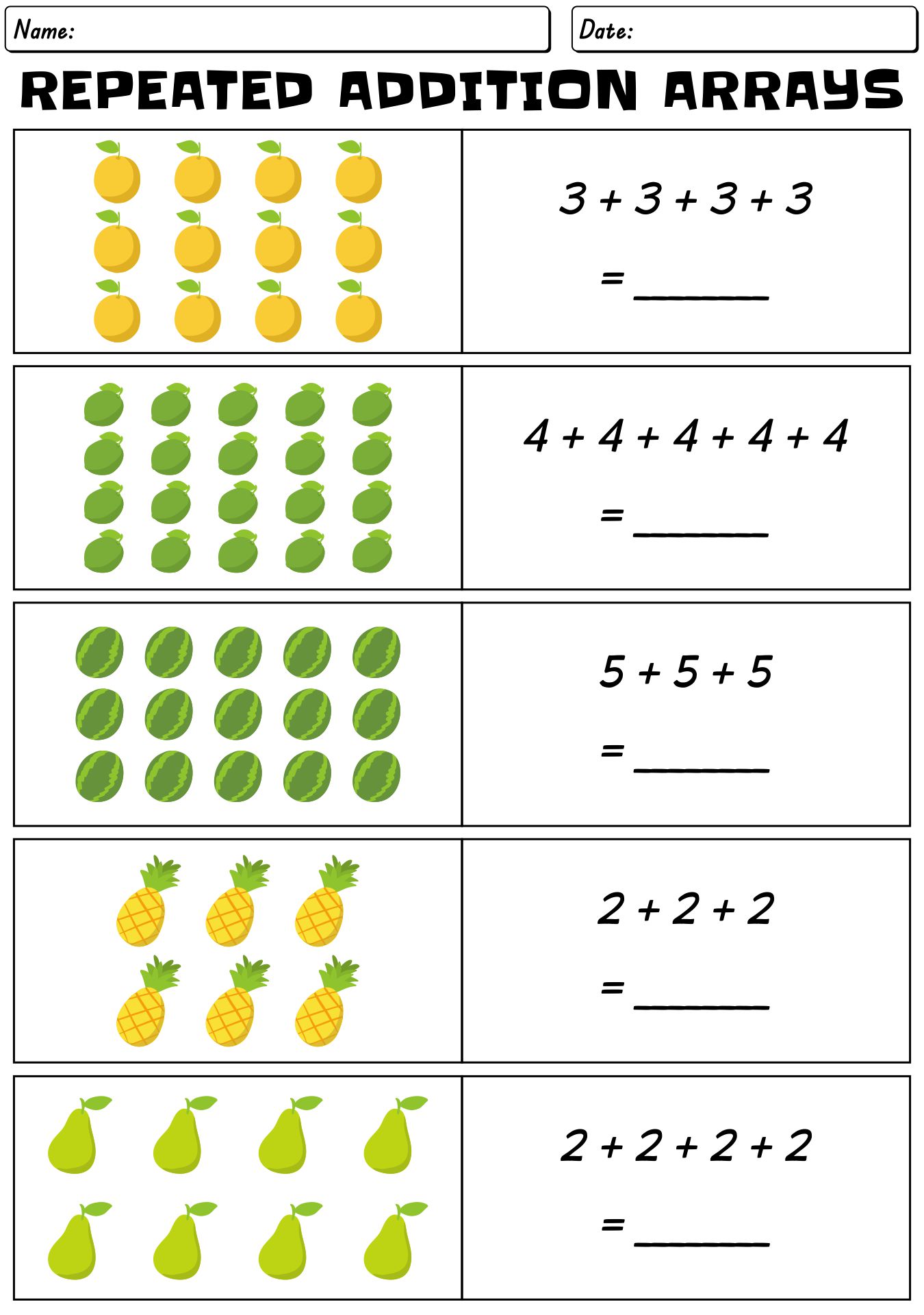 Repeated Addition Arrays Worksheets for Beginners