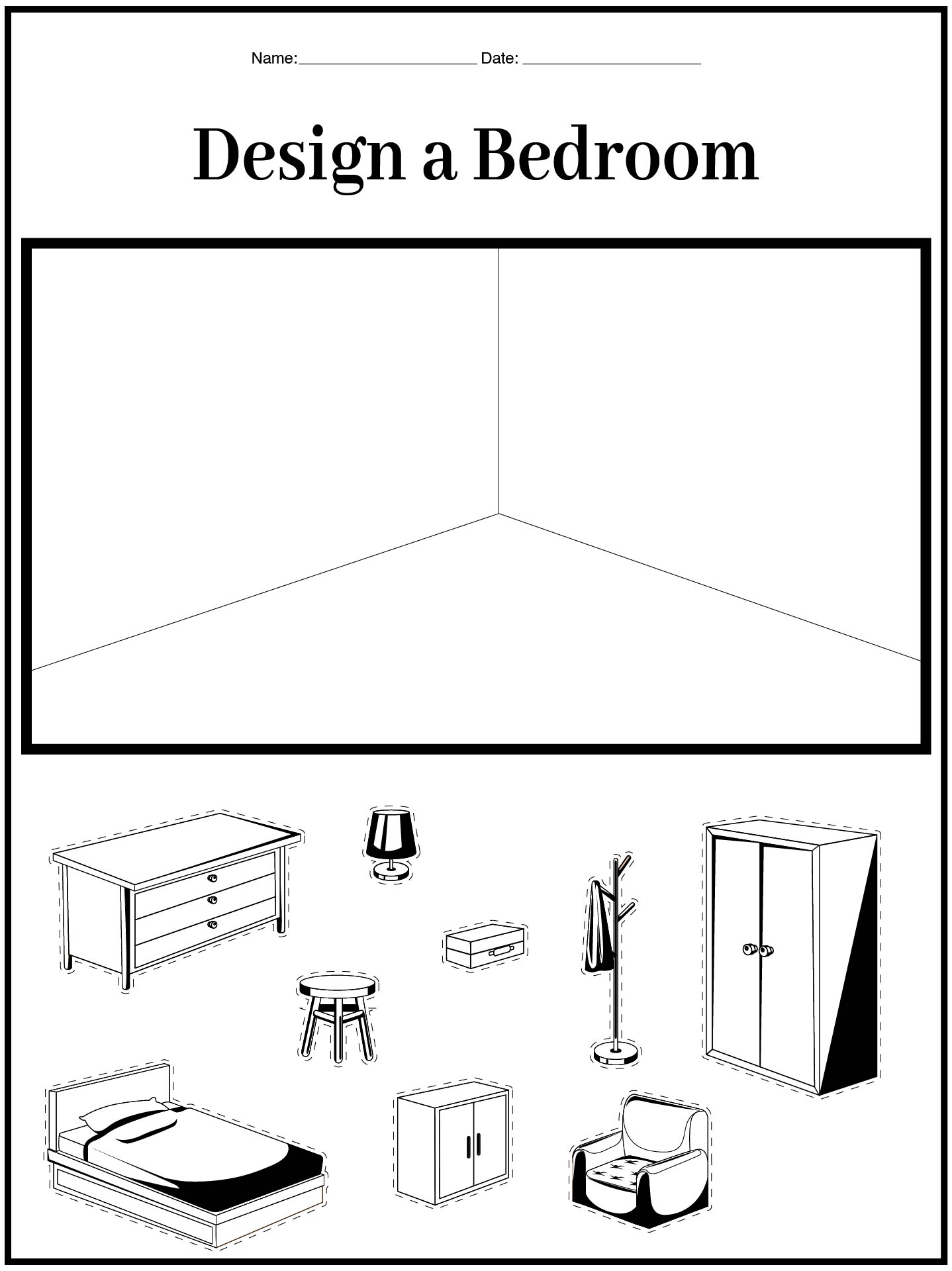 Room Interior Design Worksheet for Kids