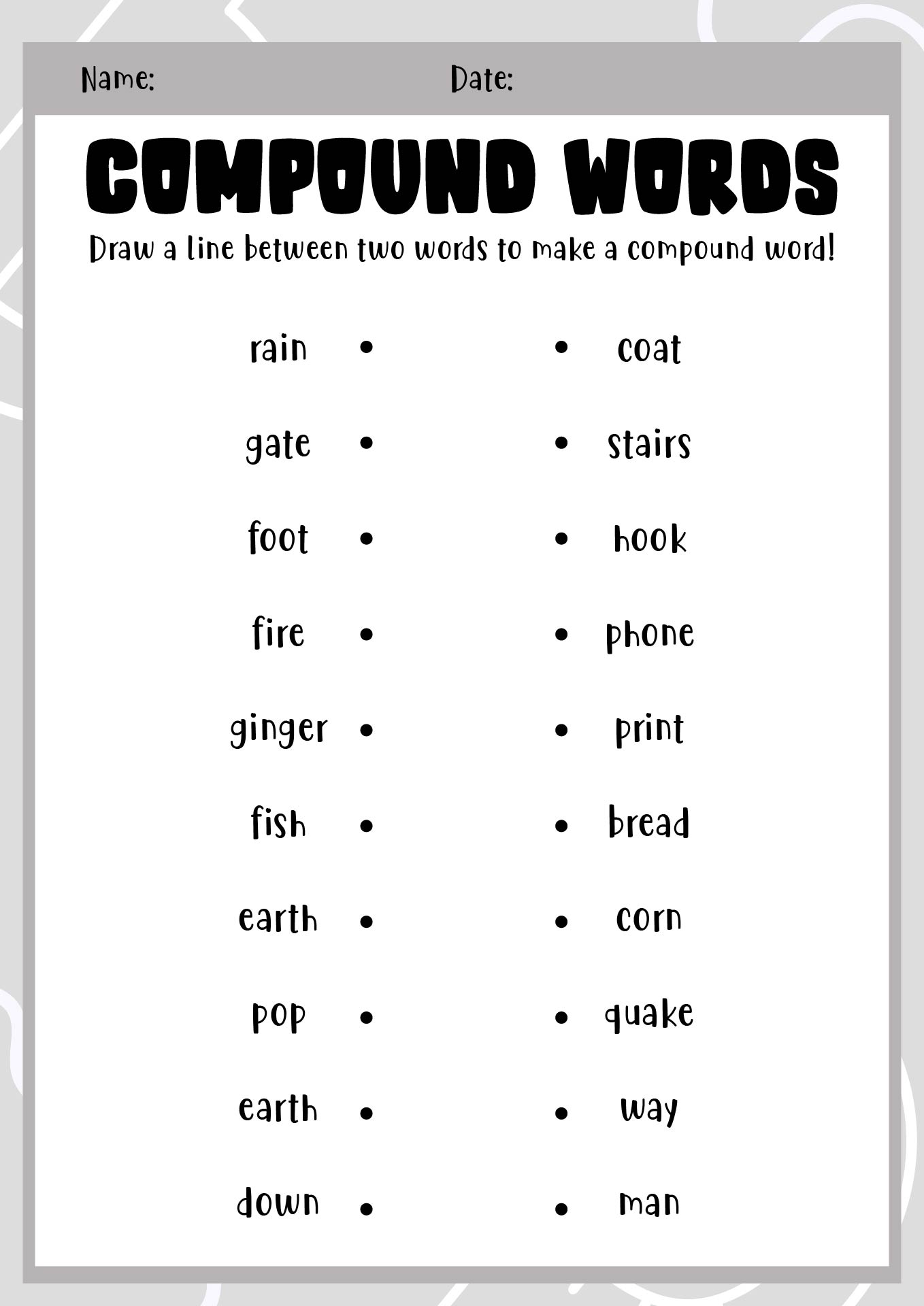 Second Grade Compound Word Learning Worksheets