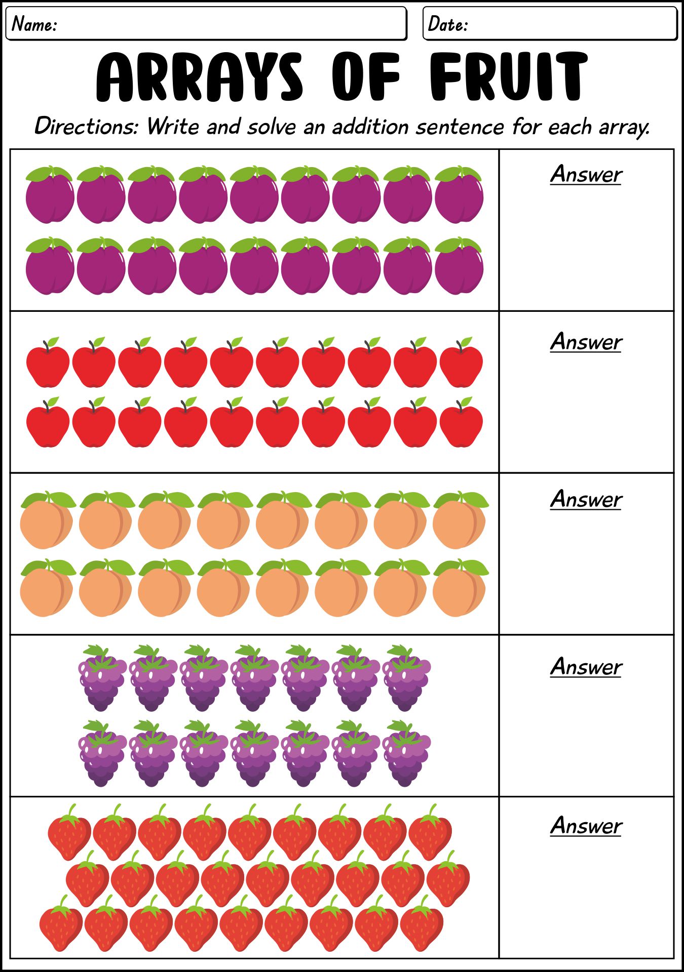 Second Grade Math Repeated Addition Arrays Practice