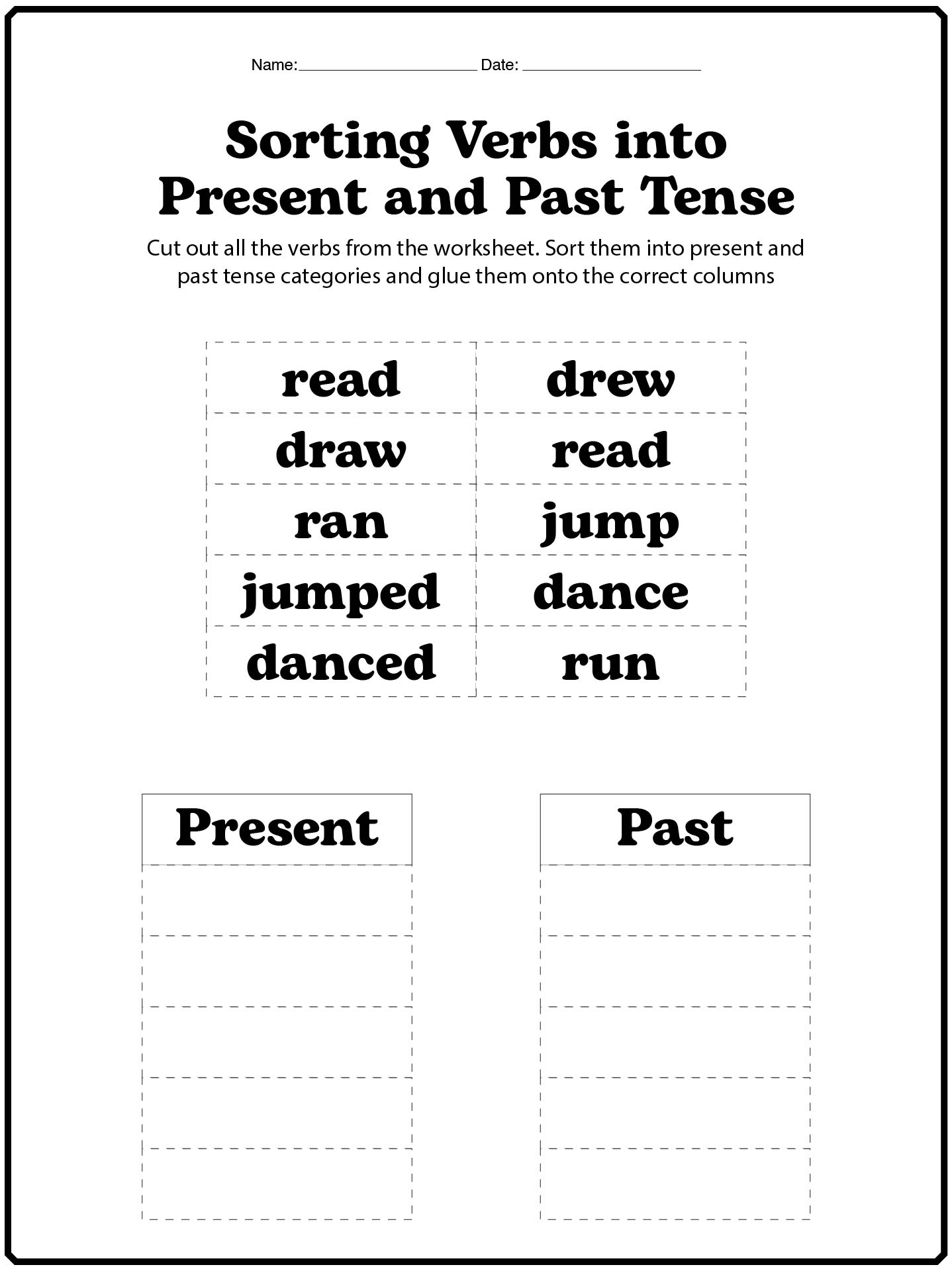 Second Grade Past Tense Verbs Cut and Paste Worksheets