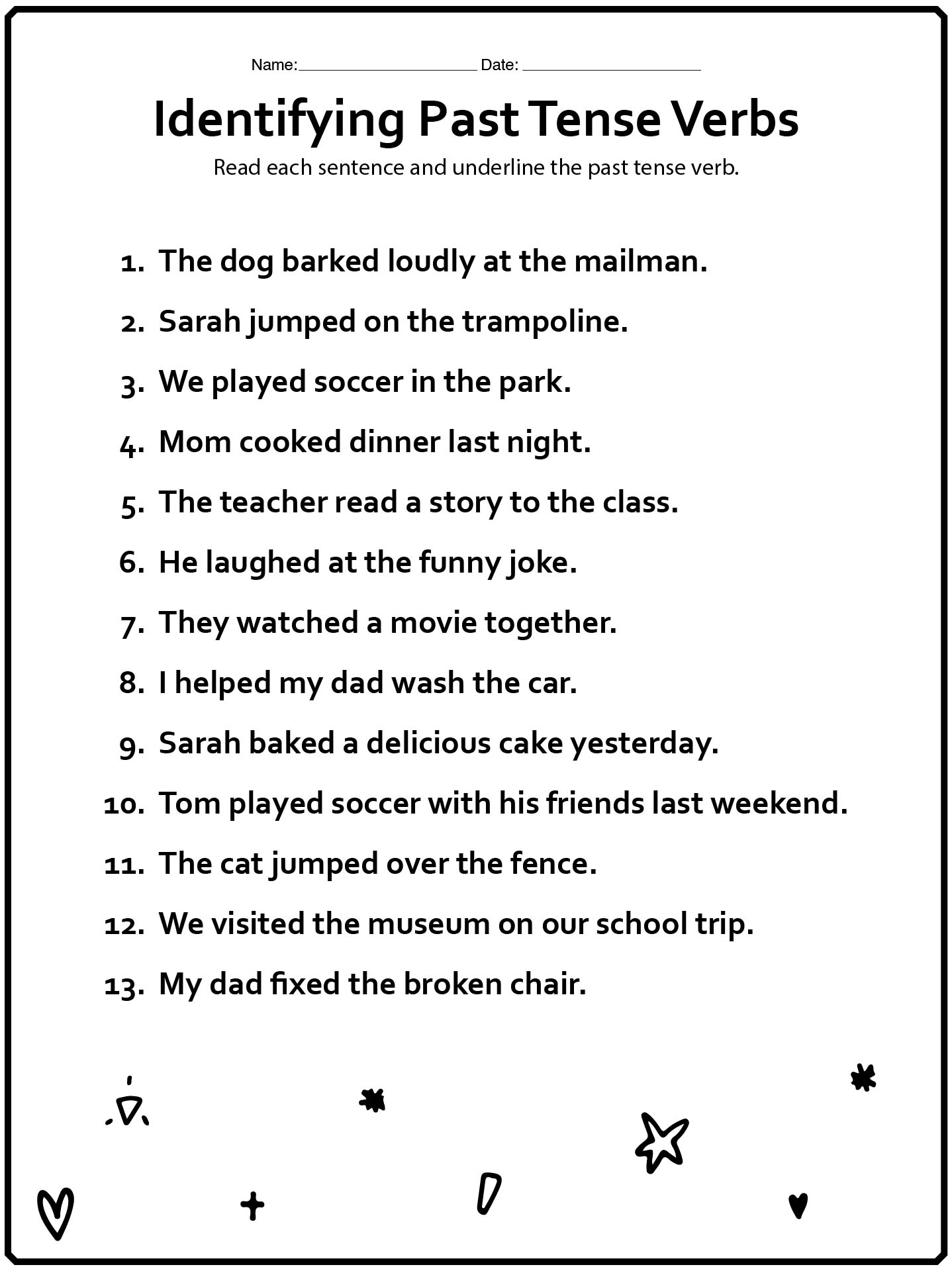 Second Grade Past Tense Verbs Practice Sheets