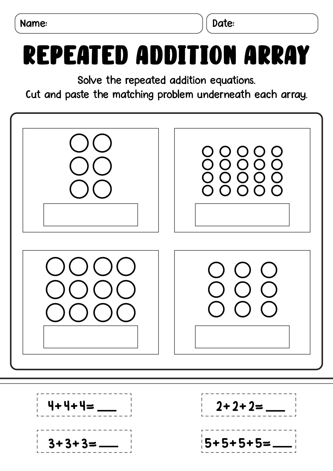 Second Grade Repeated Addition Arrays Math Worksheets