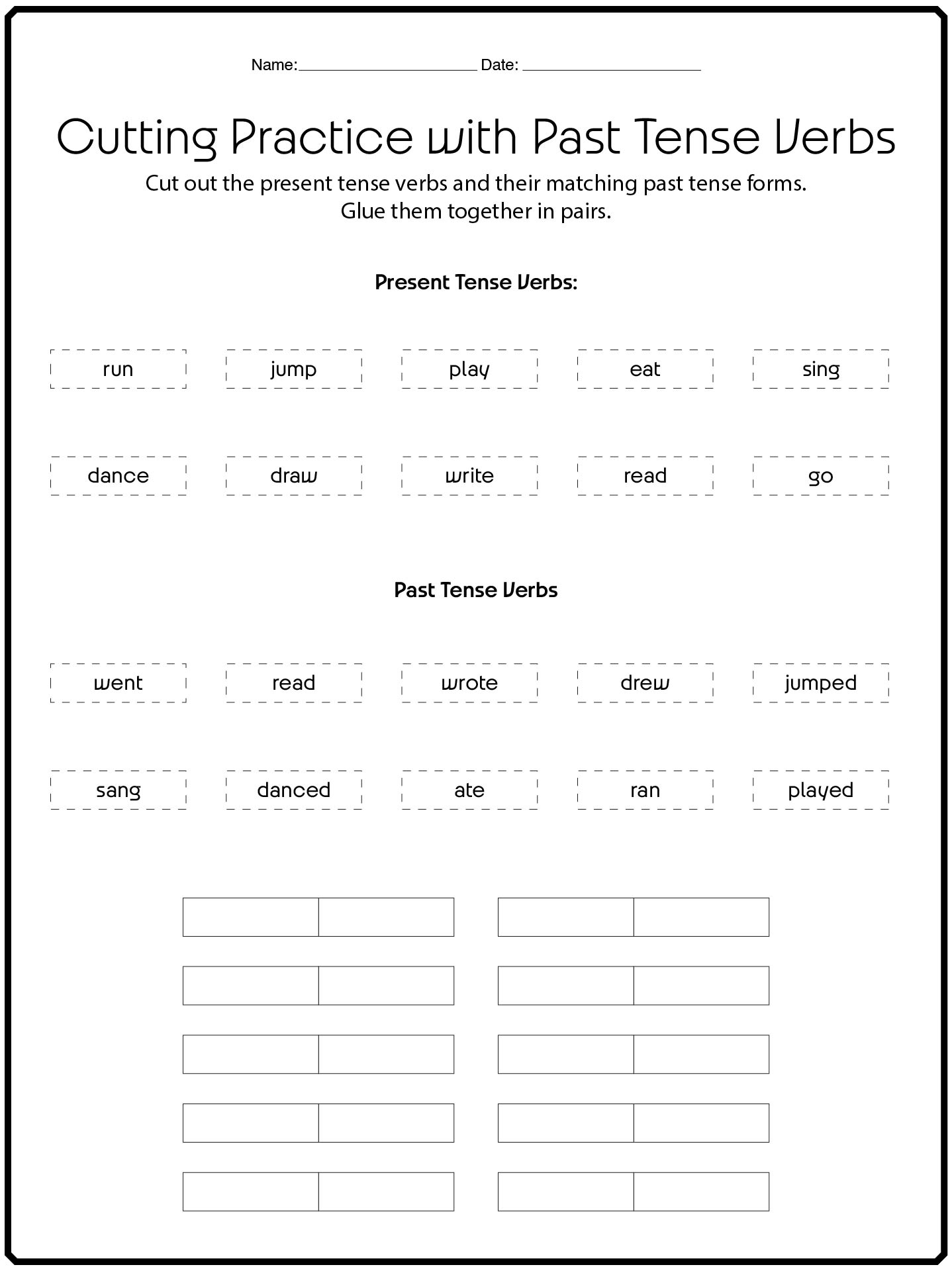 Second Grade Scissor Skills with Past Tense Verb Practice