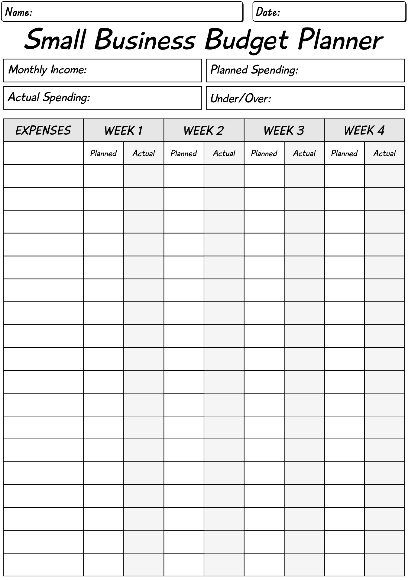 Small Business Monthly Financial Worksheet