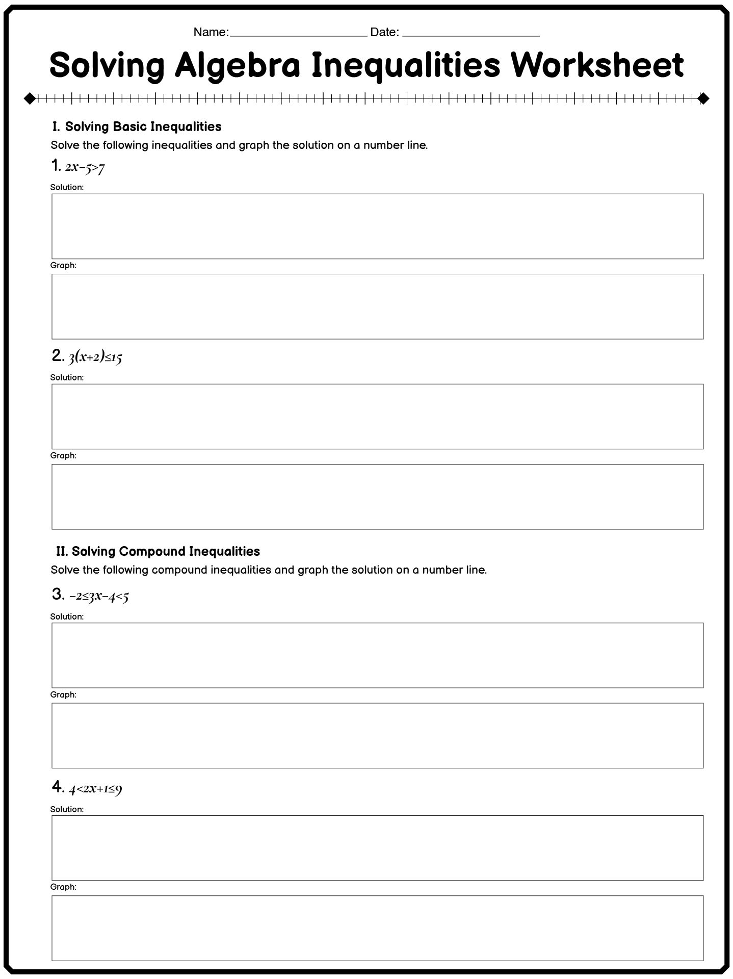 Solving Algebra Inequalities Worksheet