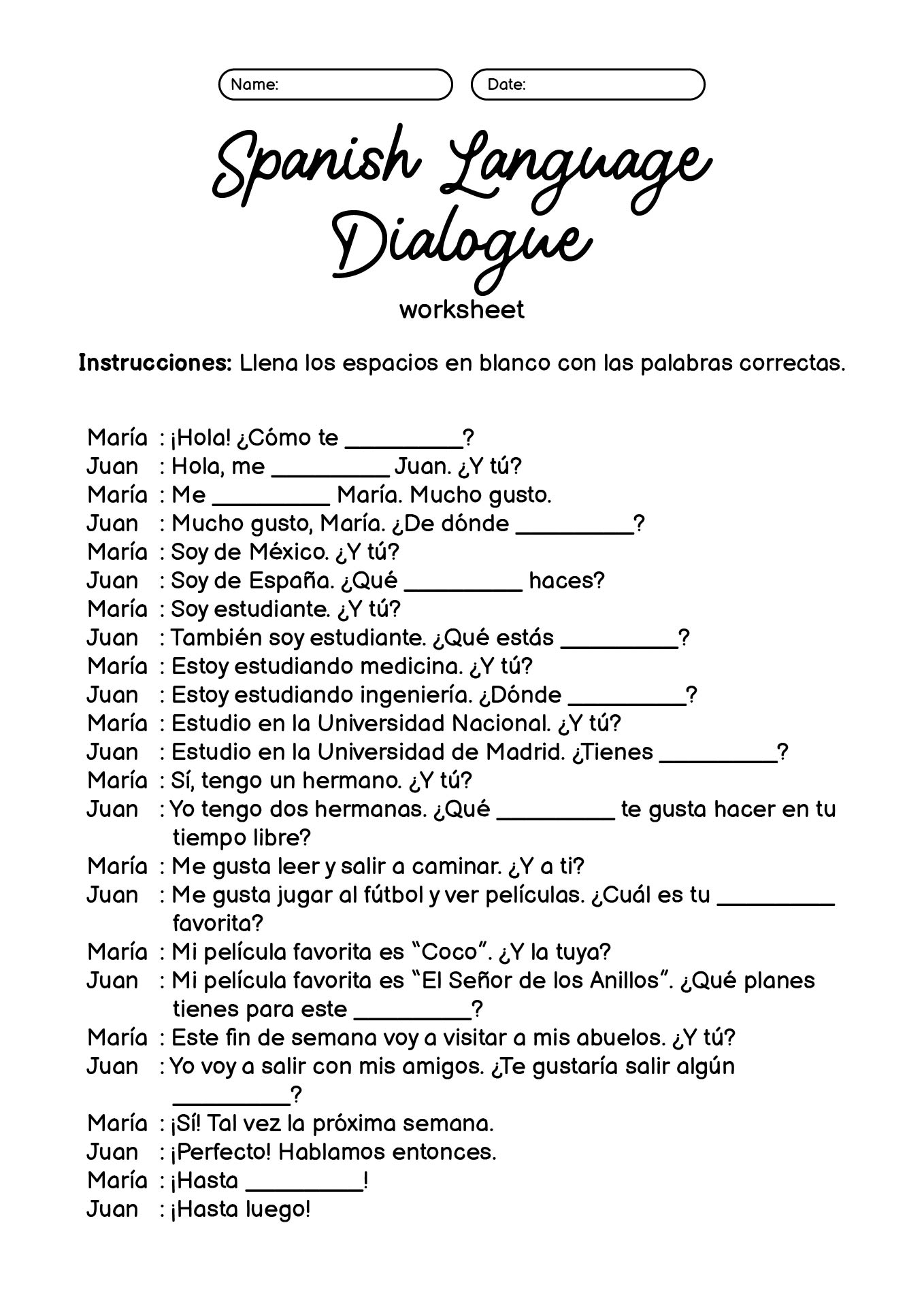 Spanish Language Dialogue Exercises for Beginners