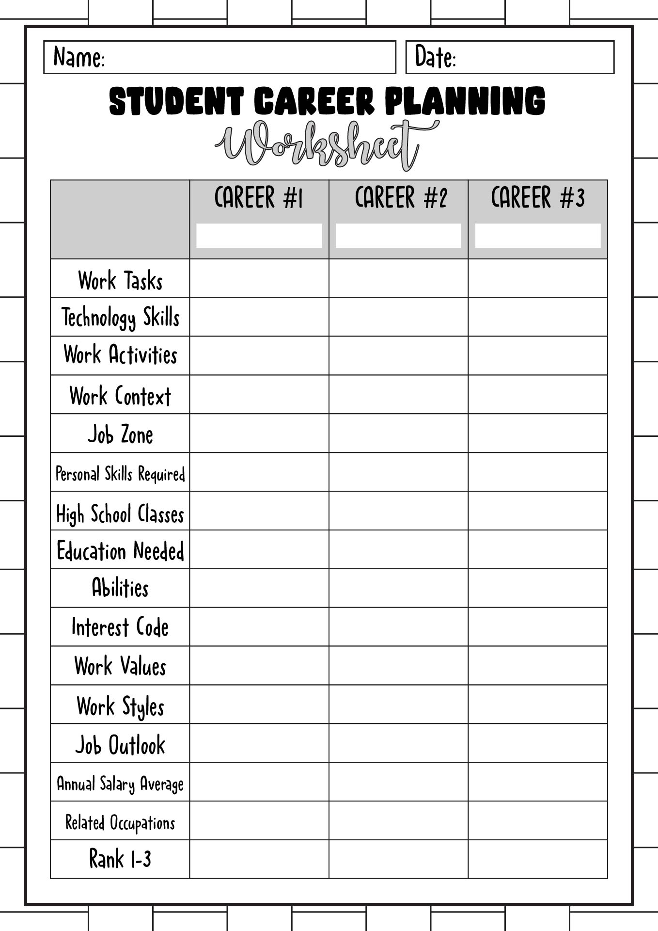 Student Career Planning Worksheet