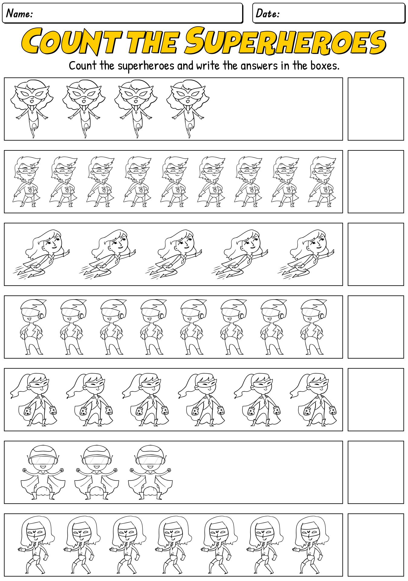 Superhero Counting Worksheet.