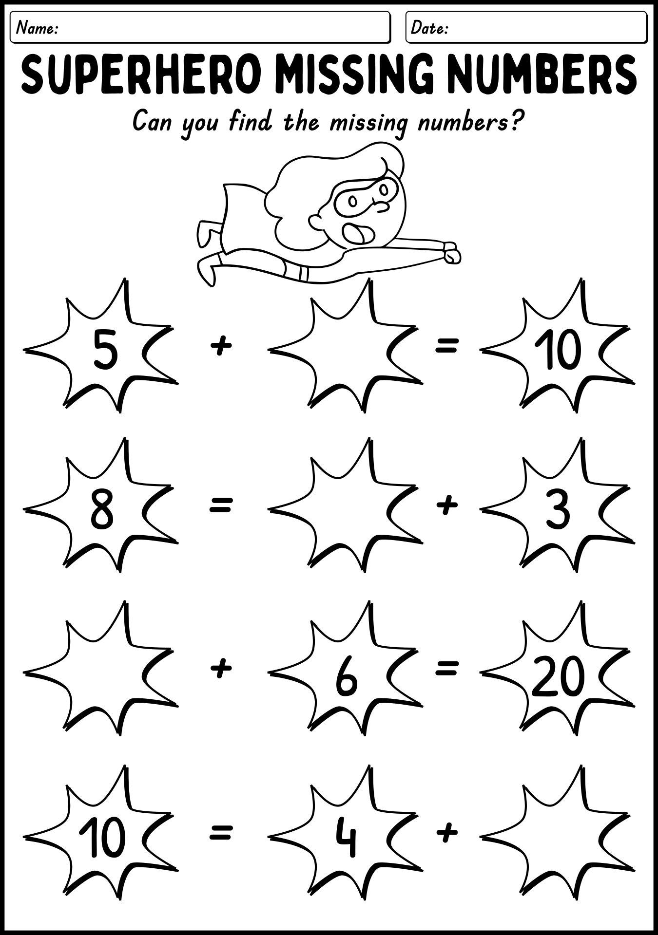 Superhero Themed Math Practice Sheets