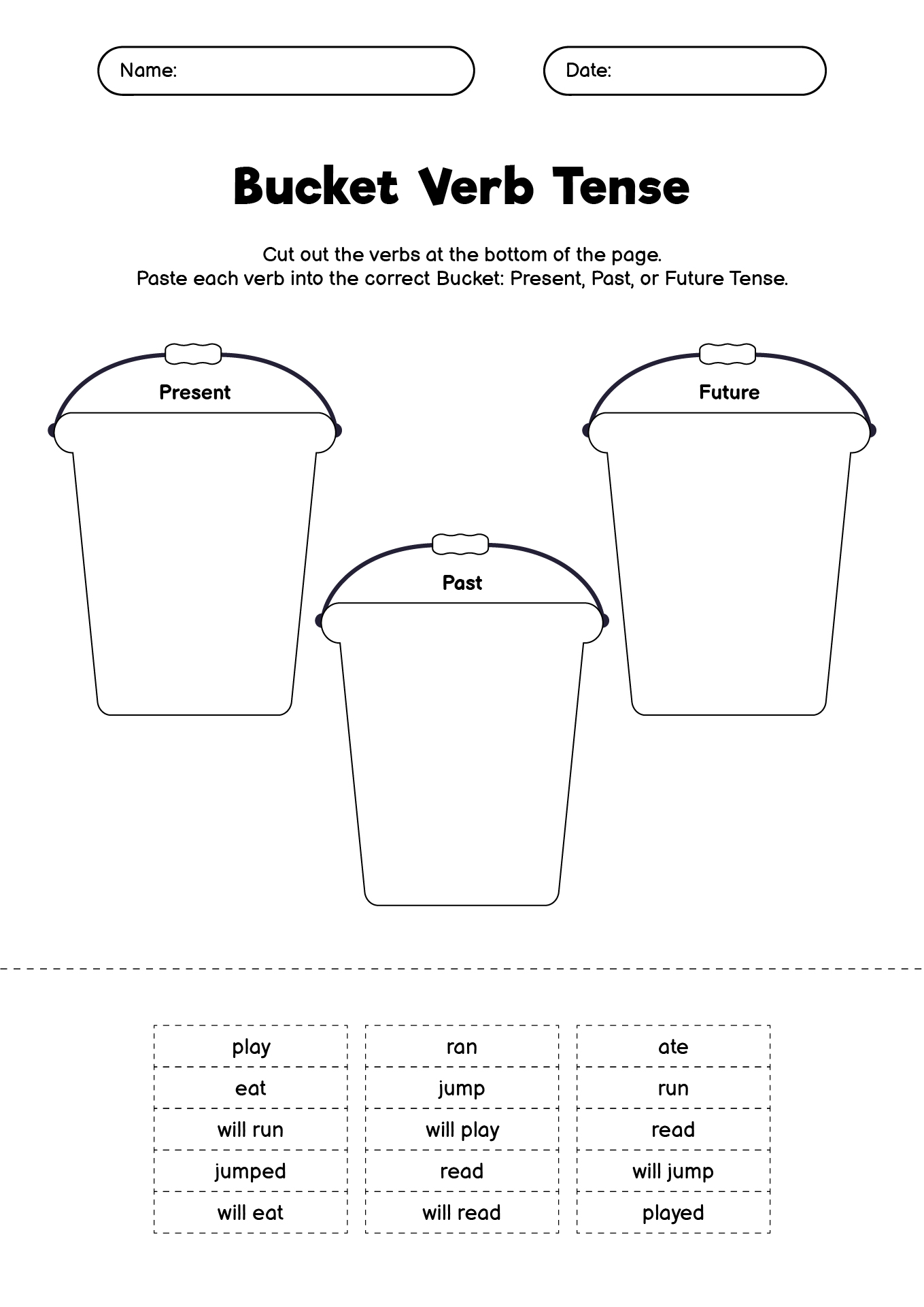 Verb Tenses Cut and Paste Activity for 2nd Grade Students