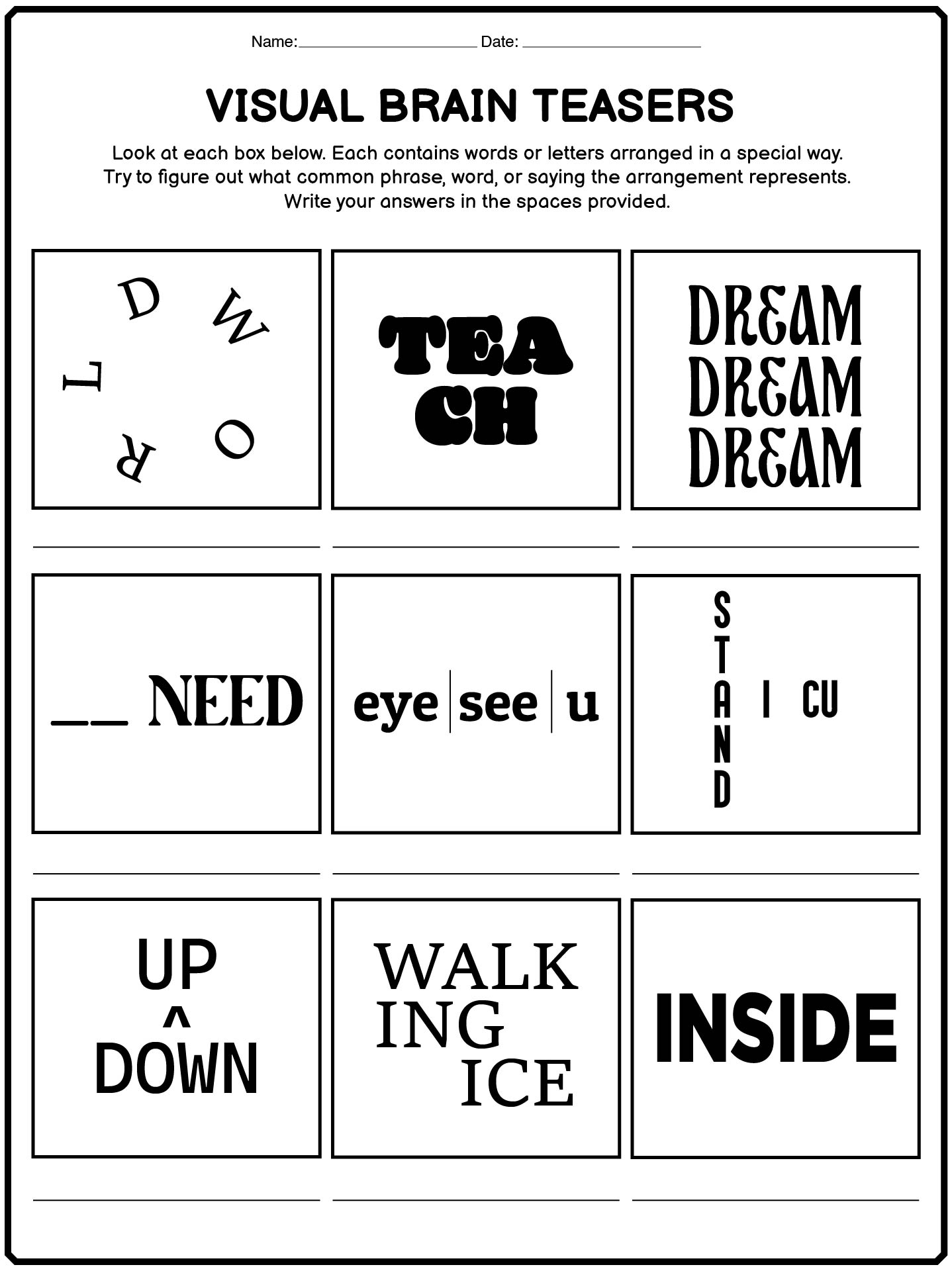 Visual Brain Teasers Activity Sheets