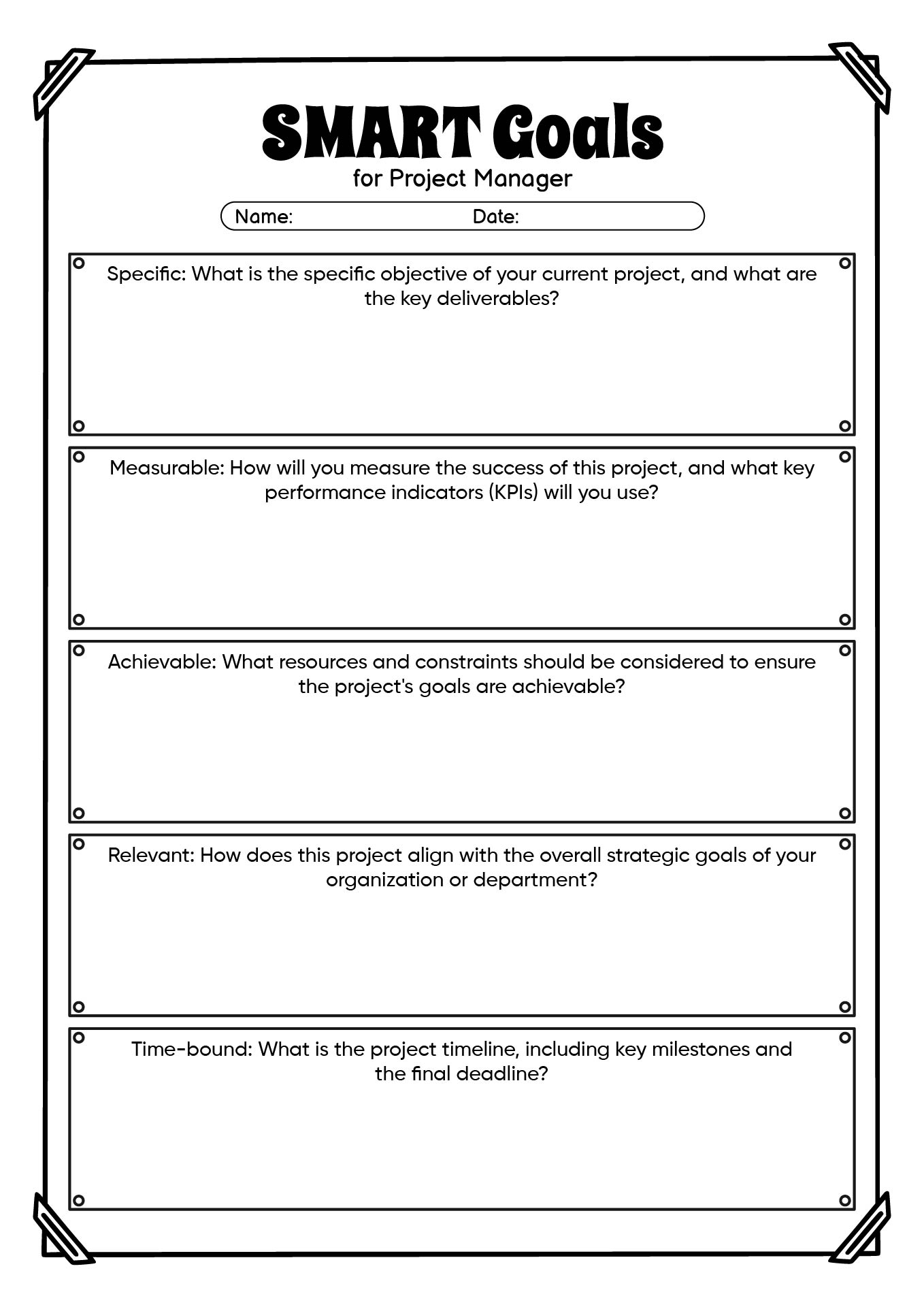 Writing SMART Goals Worksheet for Project Managers