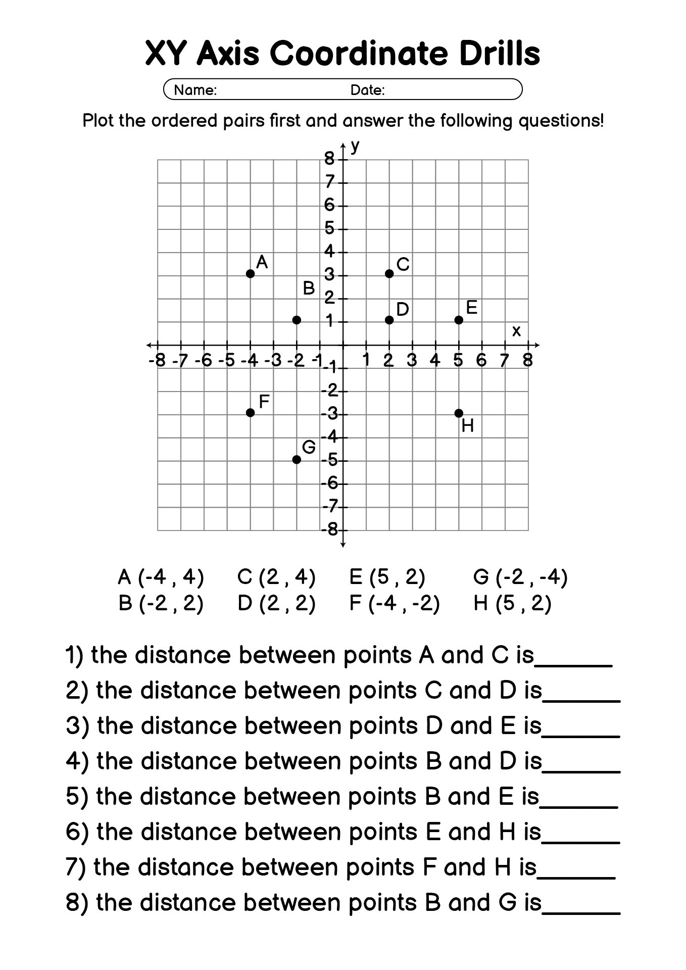 XY Axis Coordinate Drills for Sixth Grade