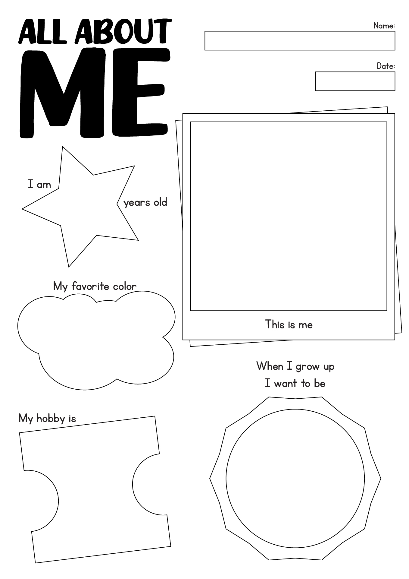 All About Me Self Portrait Kindergarten Activity