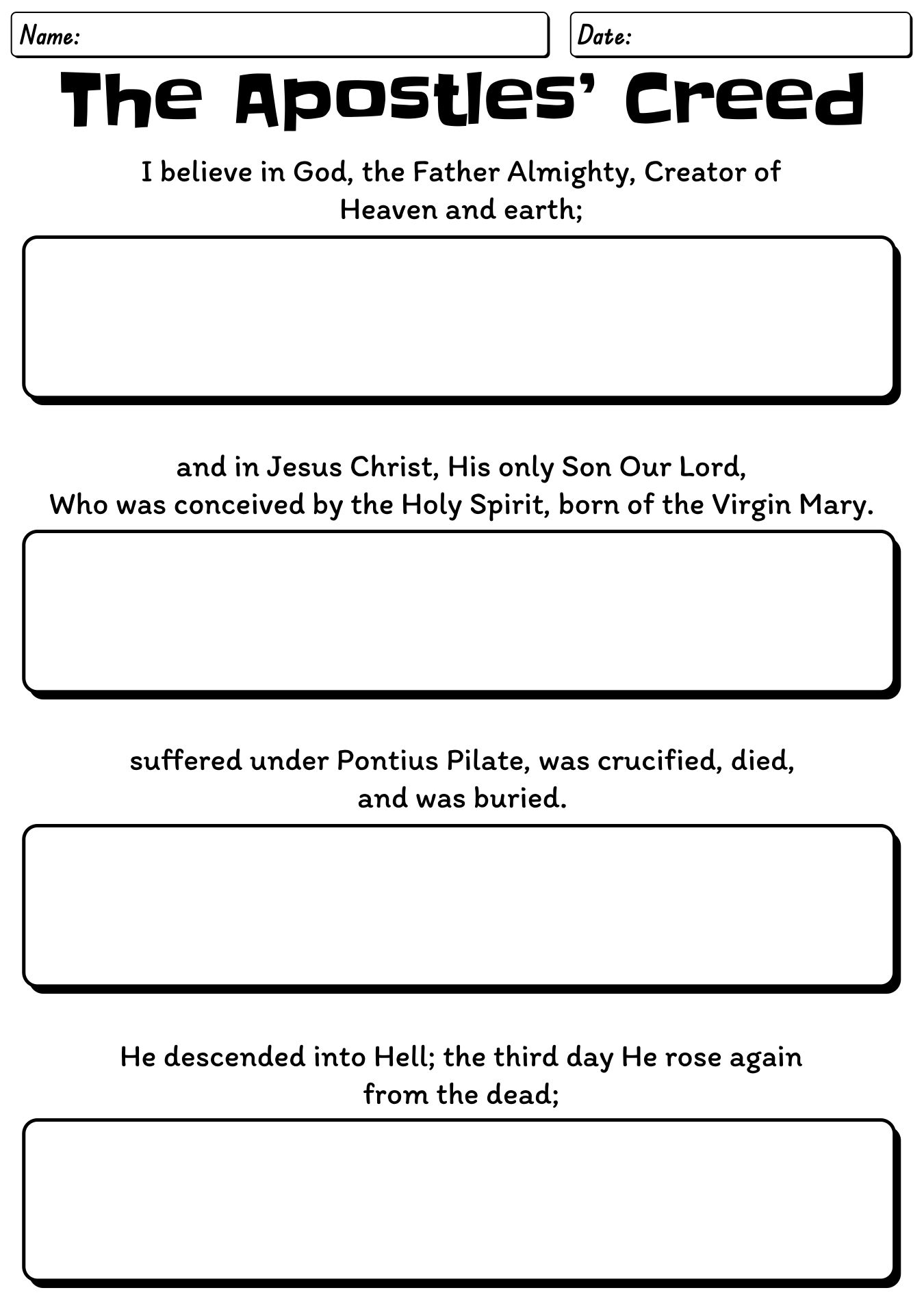 Apostles Creed Interactive Worksheet