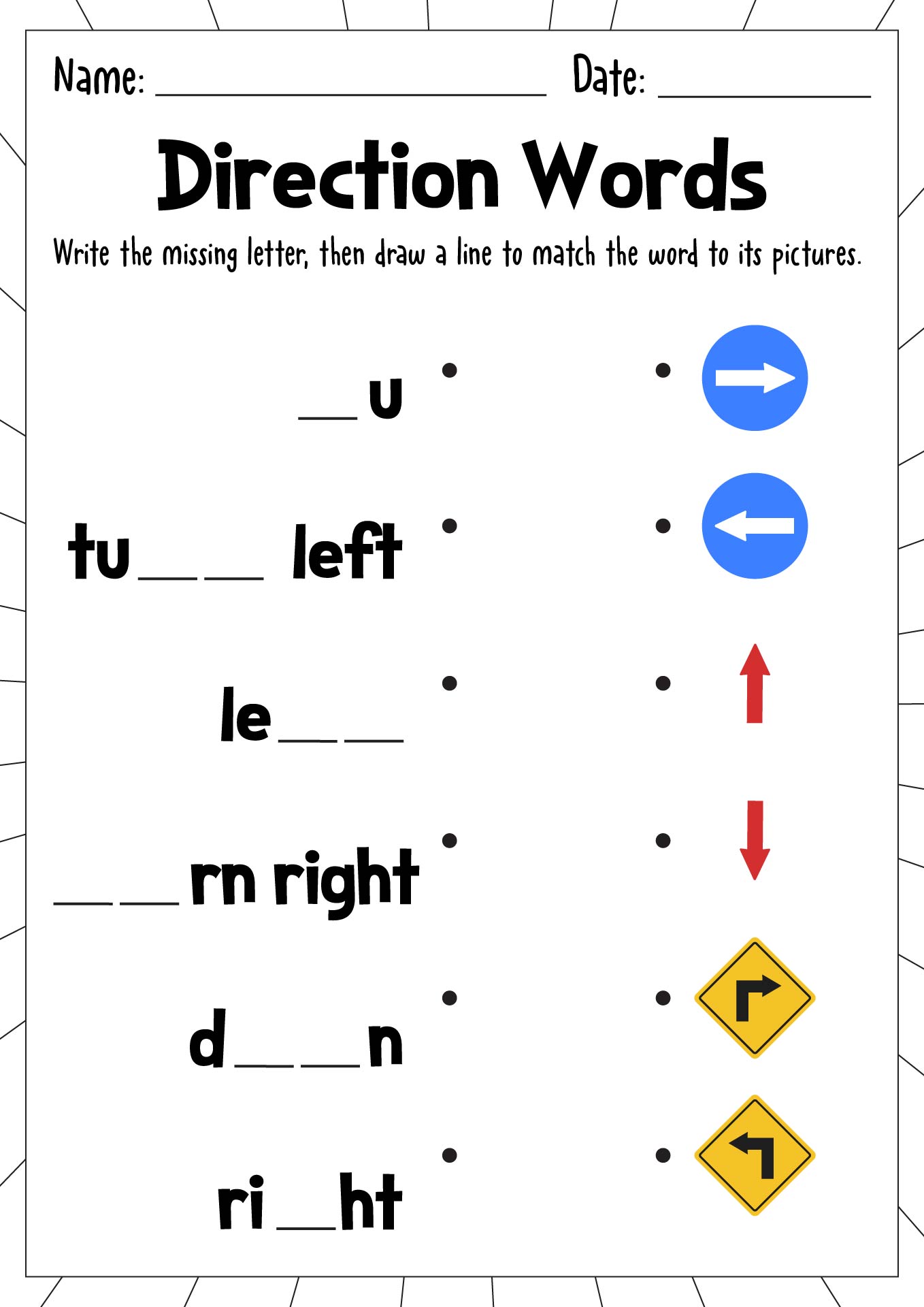 Basic English Direction Skills Worksheet For Kids