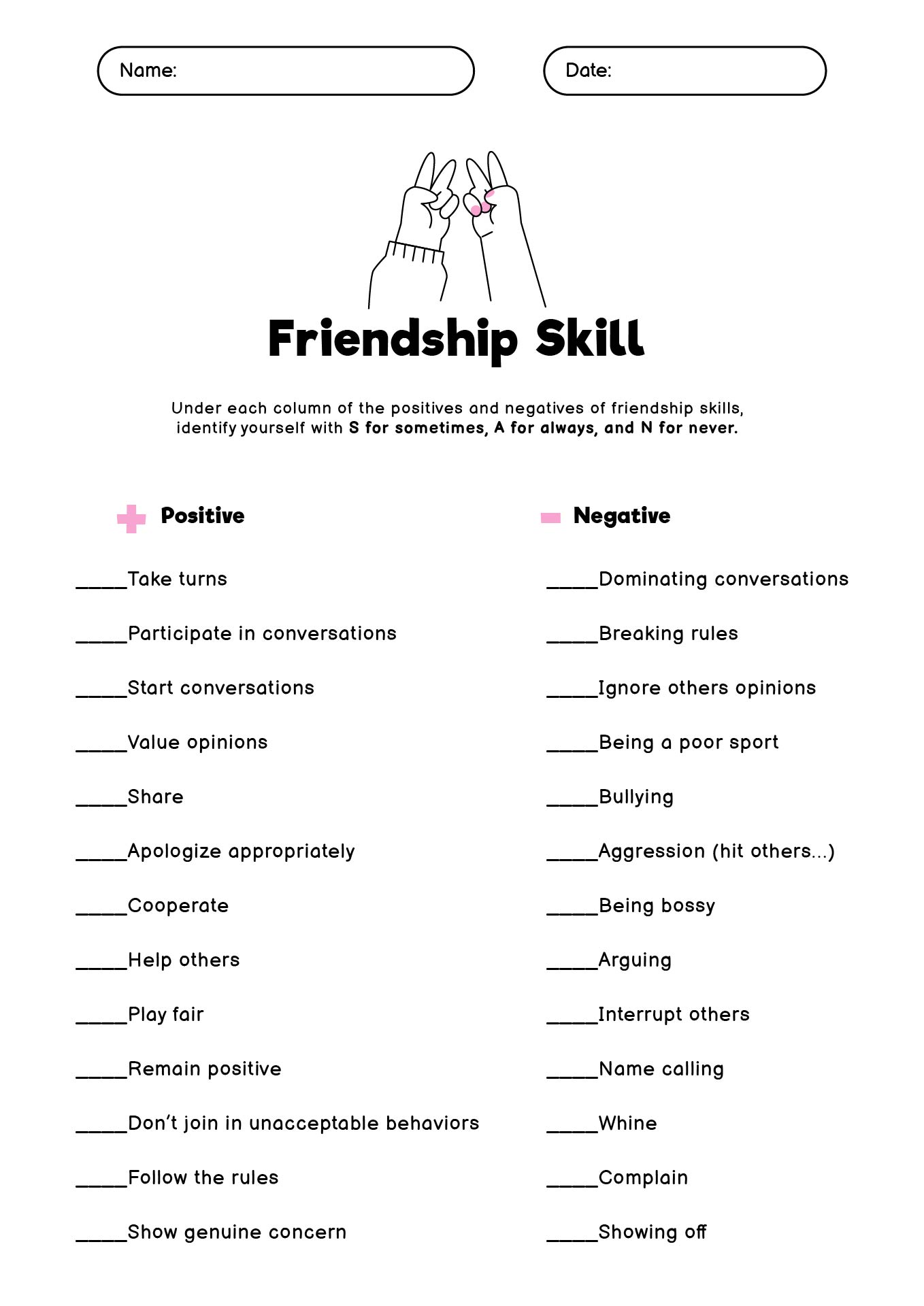 Building Friendship Skills Worksheet