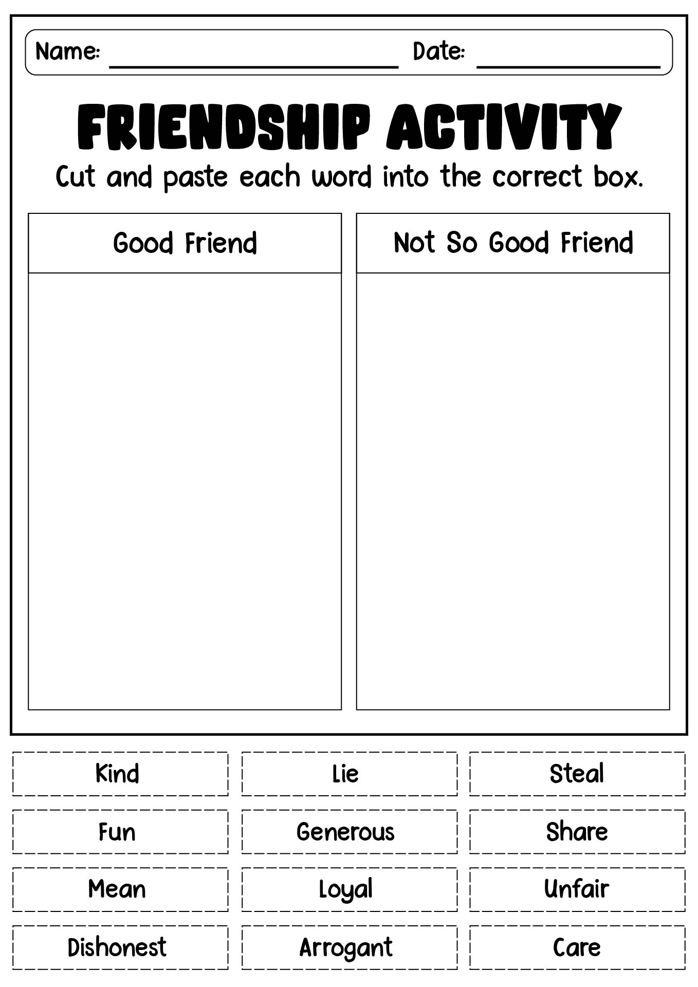 Building Friendships Classroom Activity Sheet