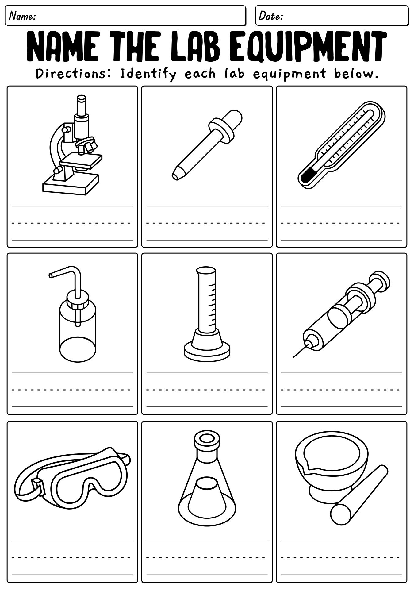 Chemistry Lab Equipment Identification Worksheet