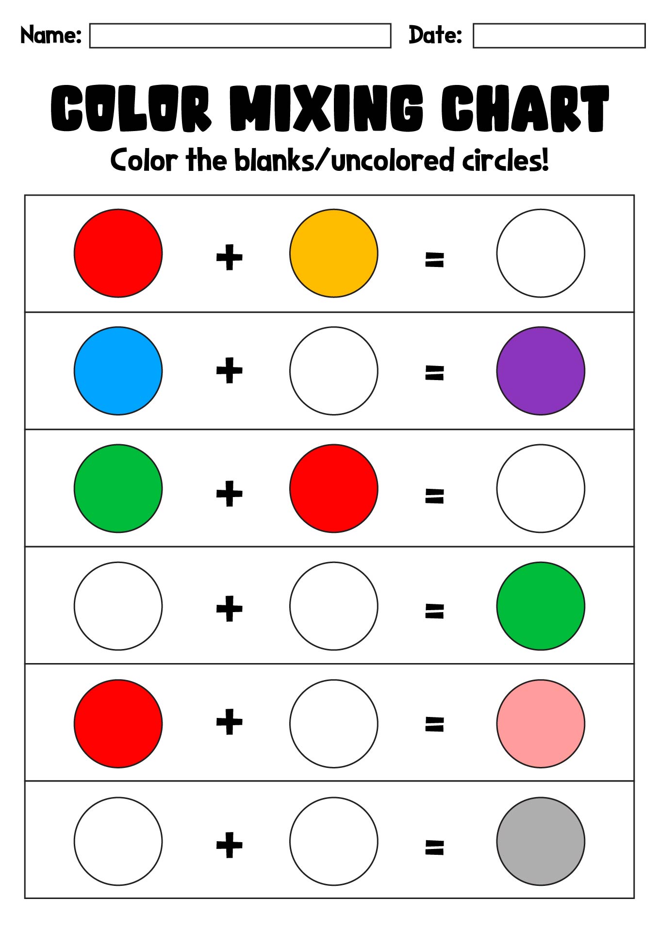 Color-Mixing Chart Worksheet for Kids