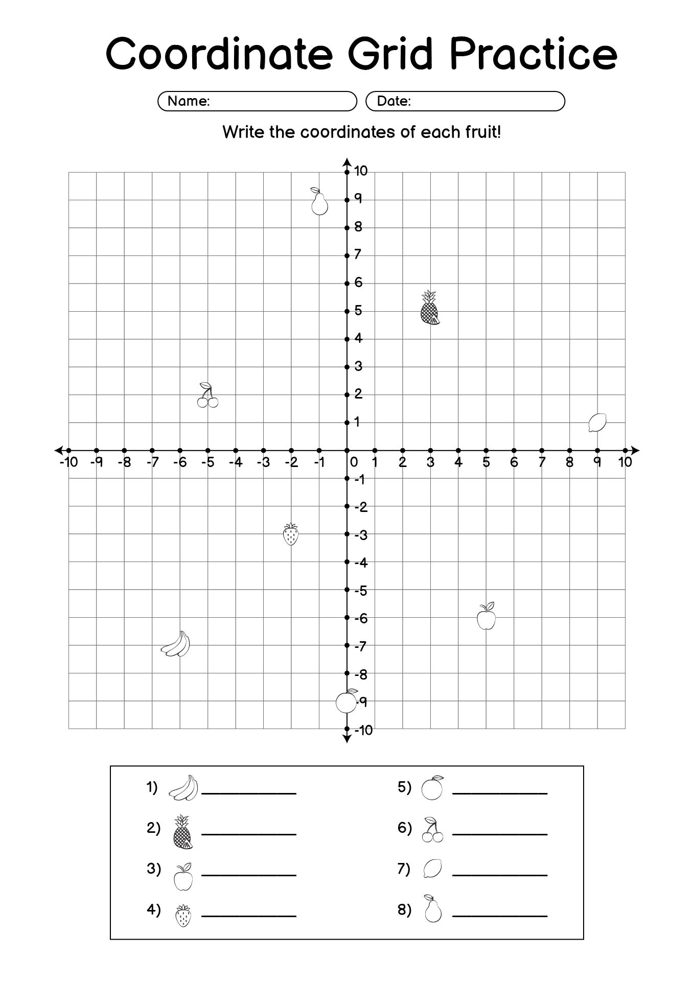 Coordinate Grid Practice Sheet