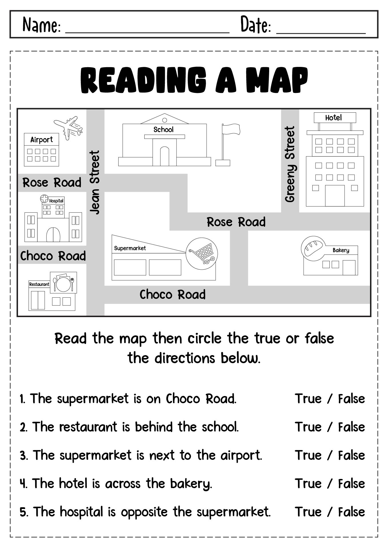 Directions In The City Worksheet For Primary School