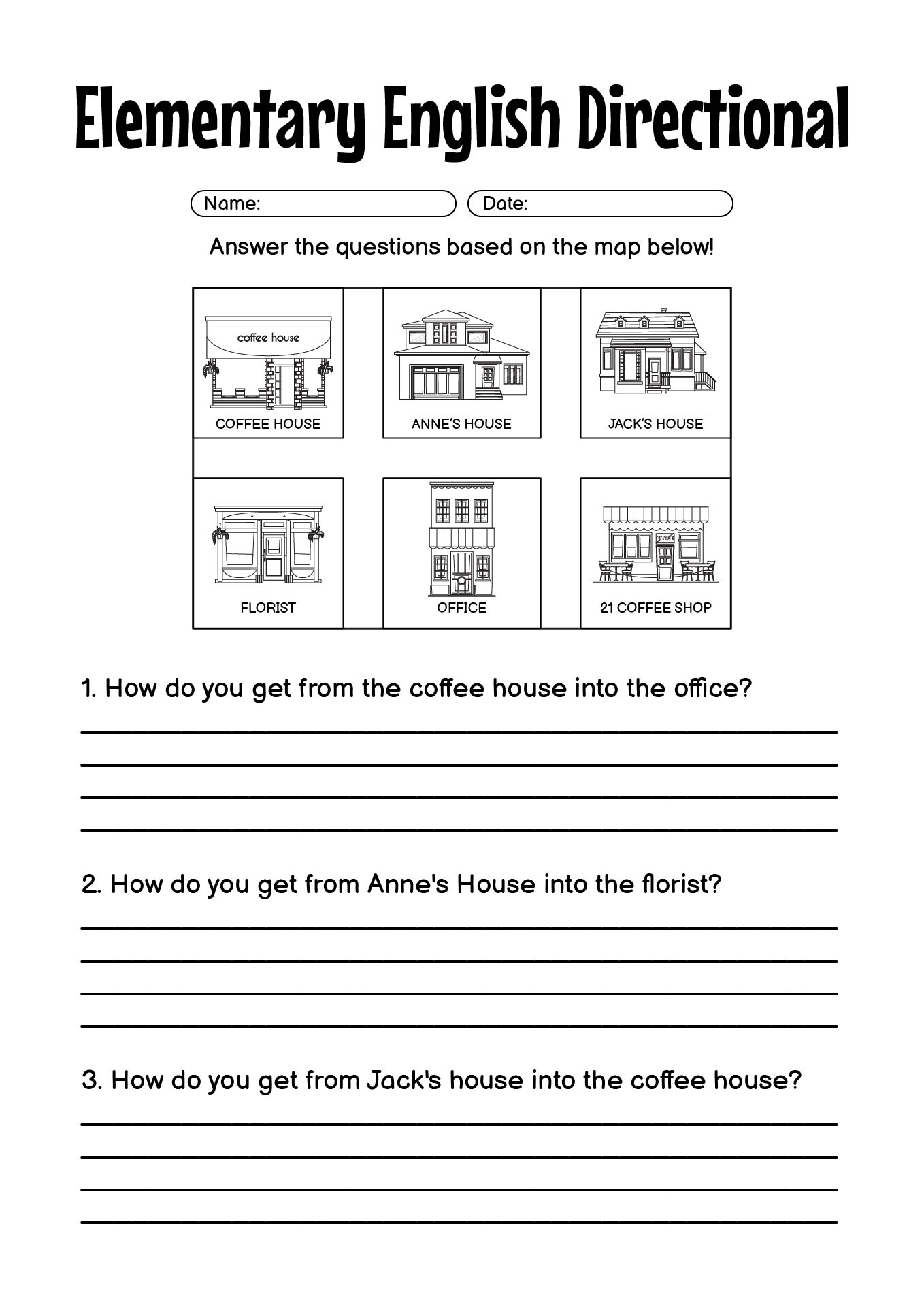 Elementary English Directional Activities Worksheet