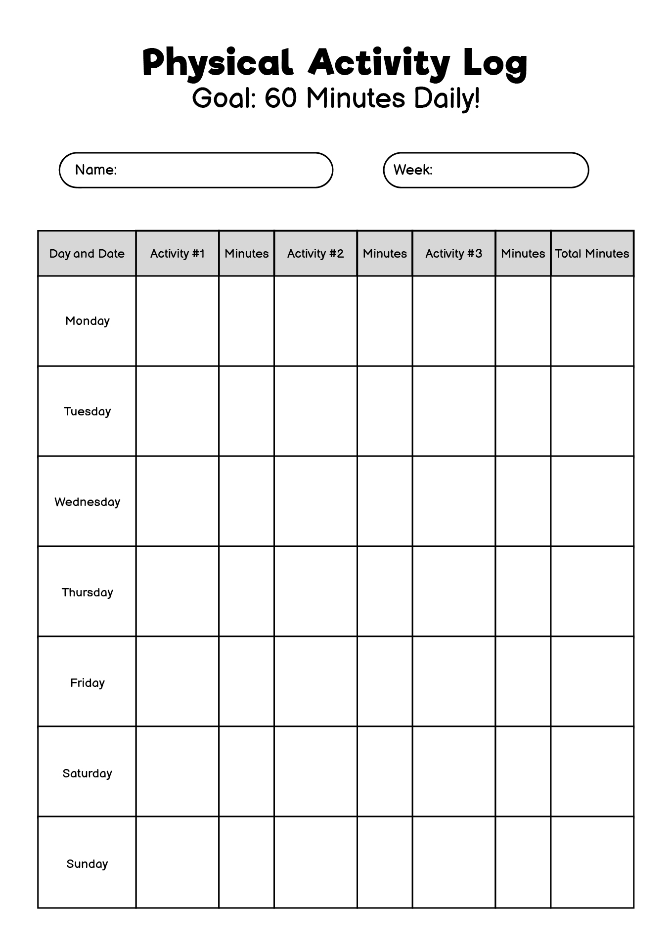 Elementary PE Activity Worksheets