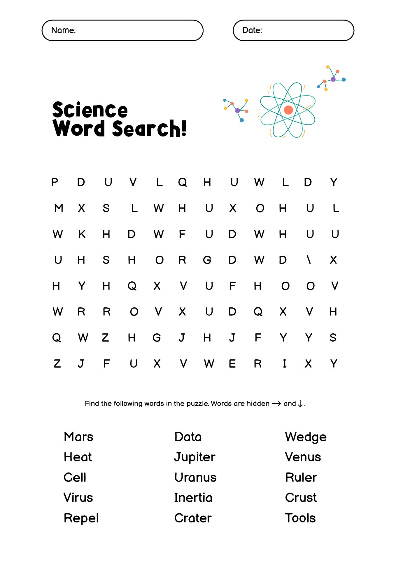 Elementary Science Word Practice Sheets