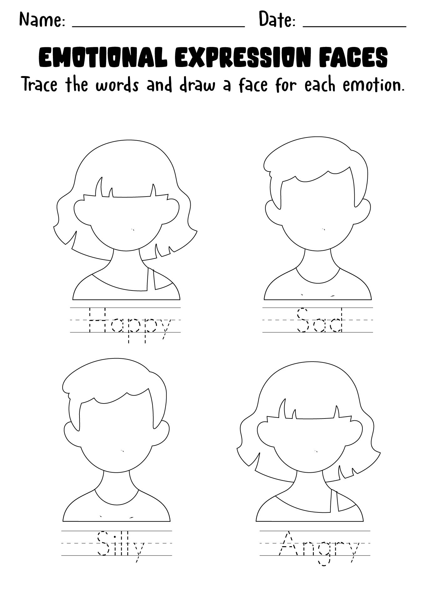 Emotional Expression Faces Worksheet